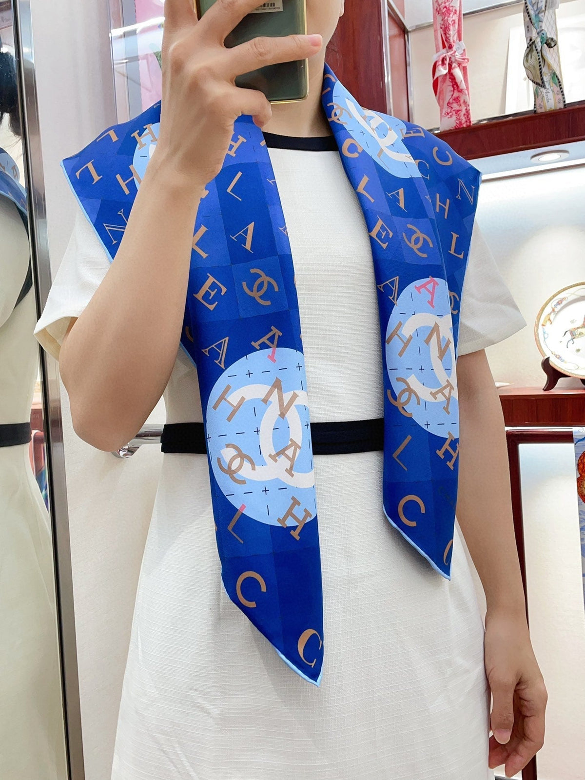 CC Square Scarf 90 CM In Blue Silk Twill 306566