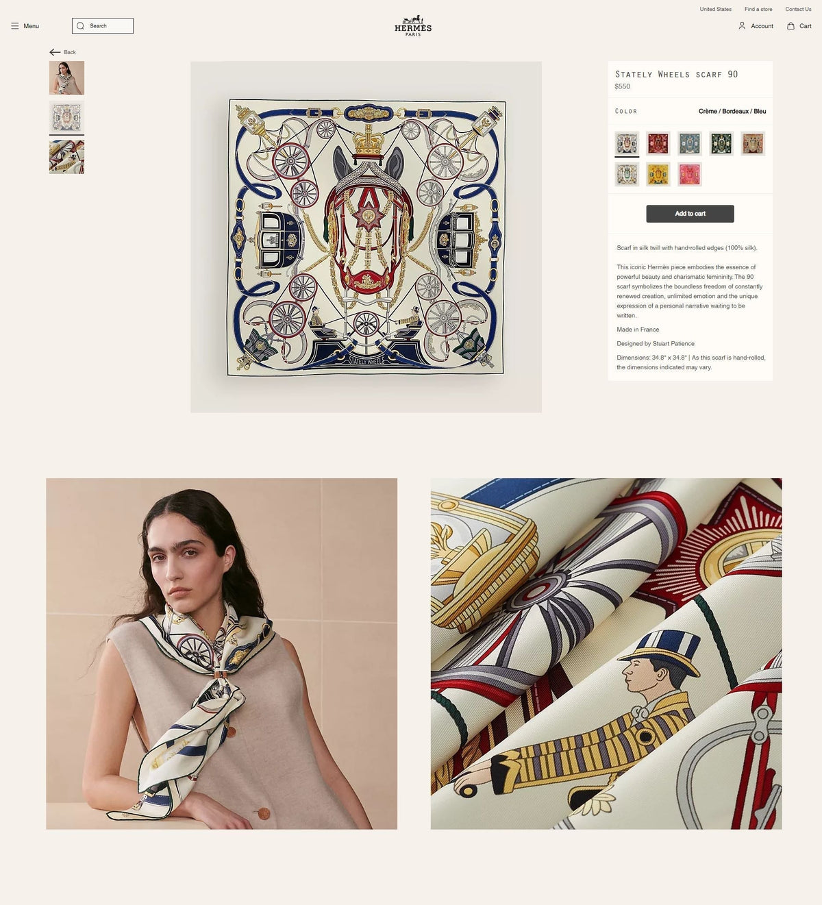 Stately Wheels Scarf 90 CM White Colorful Silk Twill 312874