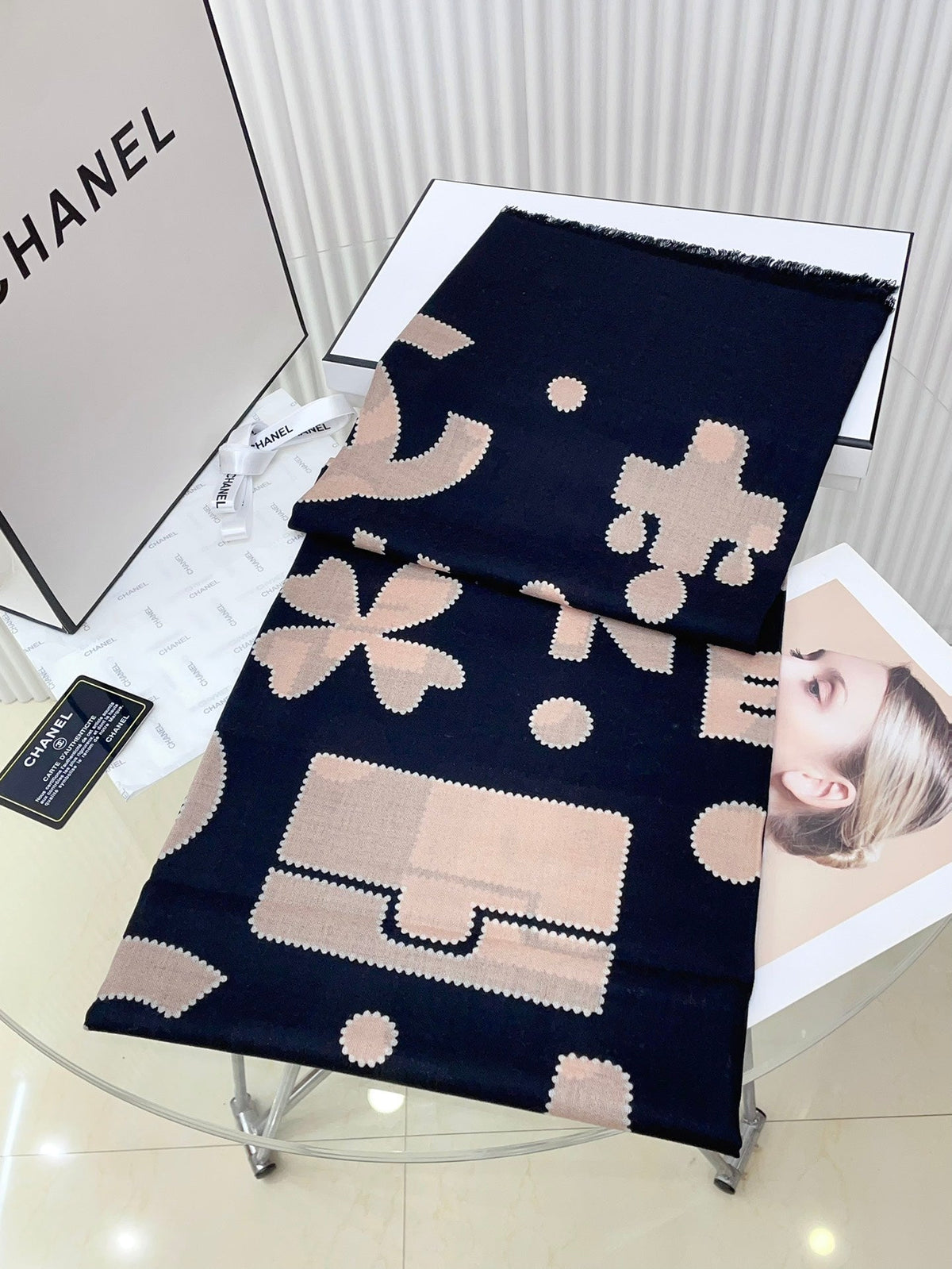 CC Scarf 200 CM In Black Mix Beige Silk Cashmere 324746