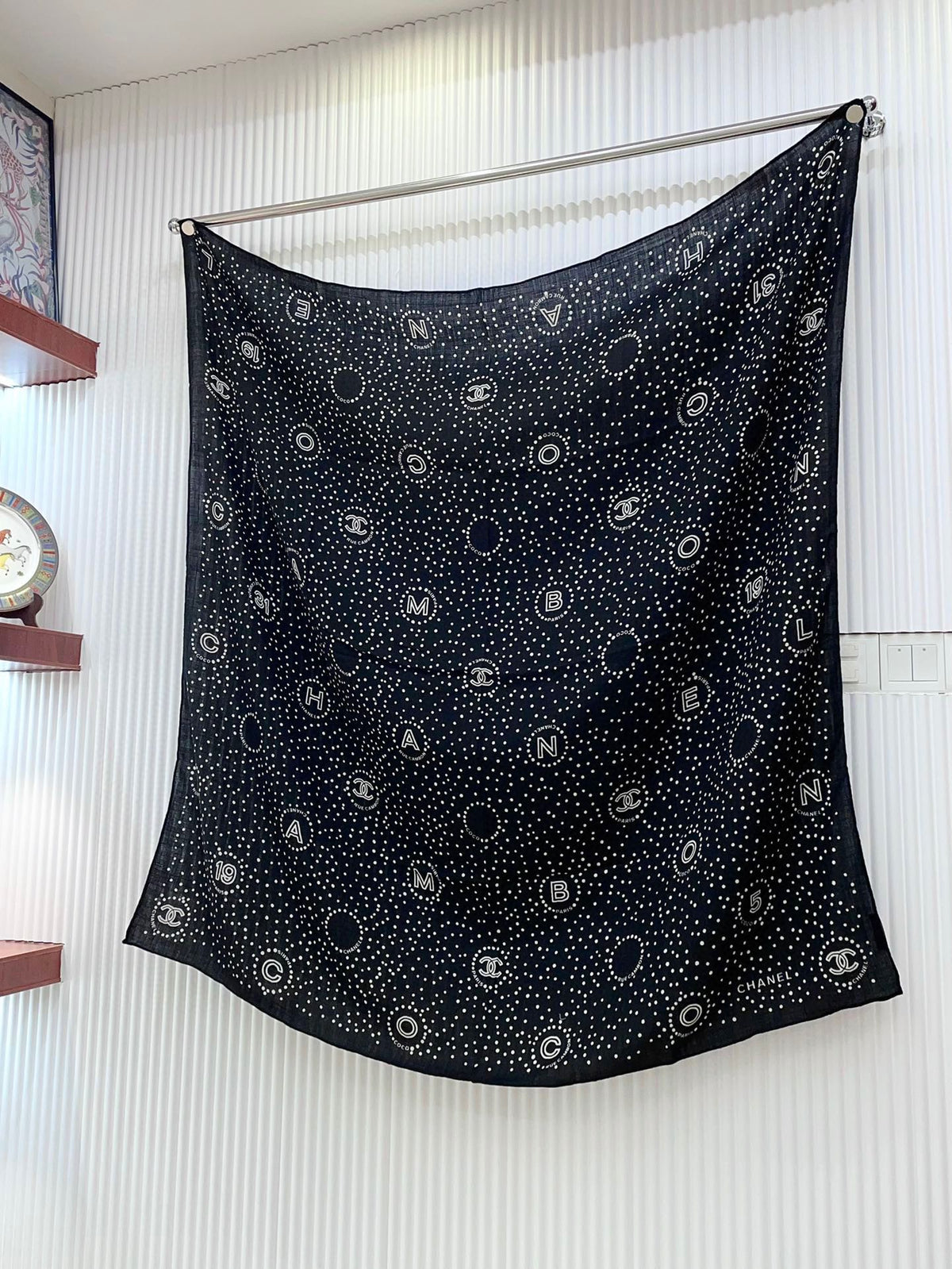 CC Square Scarf 140 CM In Black White Polka Dot Cashmere Silk 337147