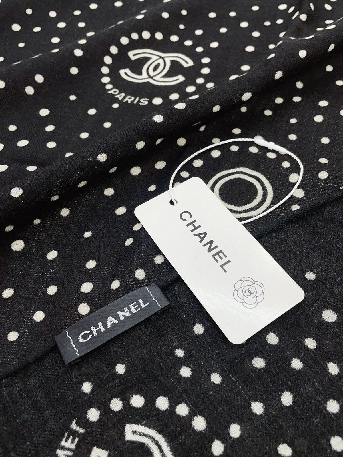 CC Square Scarf 140 CM In Black White Polka Dot Cashmere Silk 337147