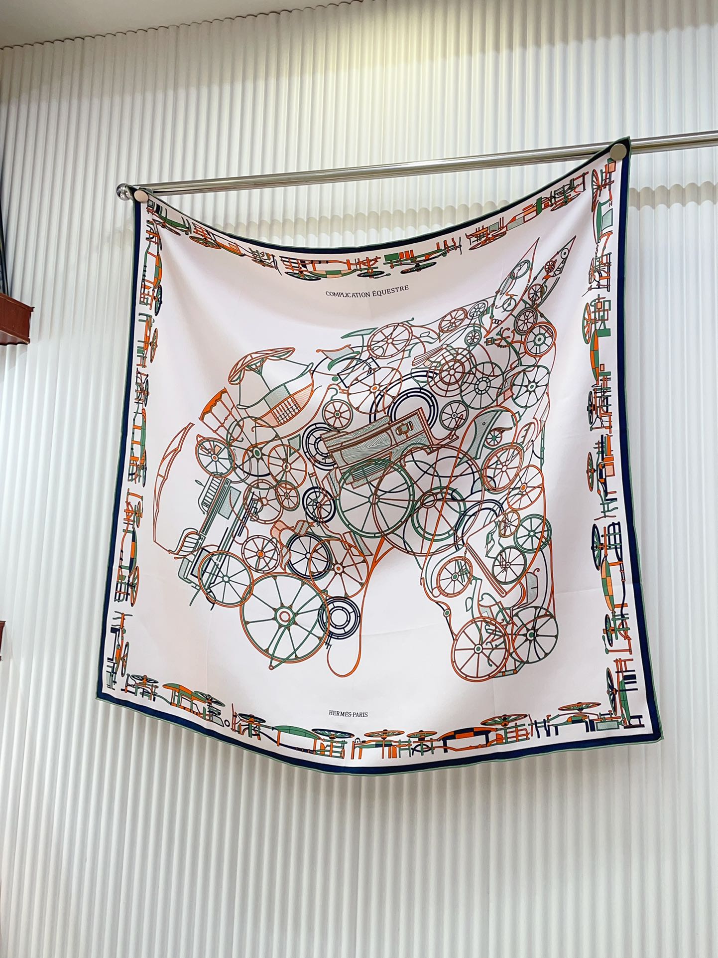 Complication Equestre Scarf 90 CM In White Red Coloful Silk Twill  345900