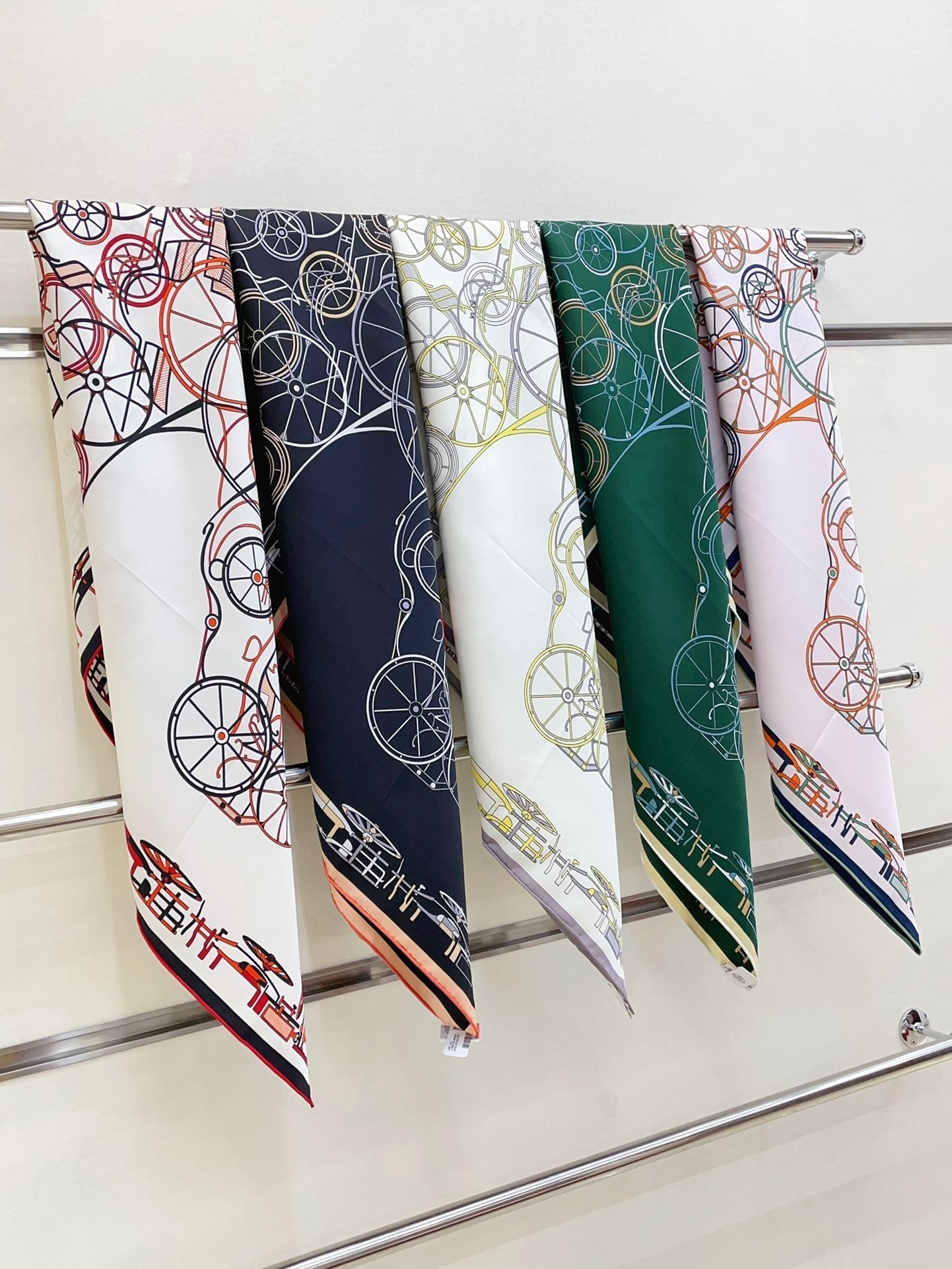 Complication Equestre Scarf 90 CM In White Red Coloful Silk Twill  345900
