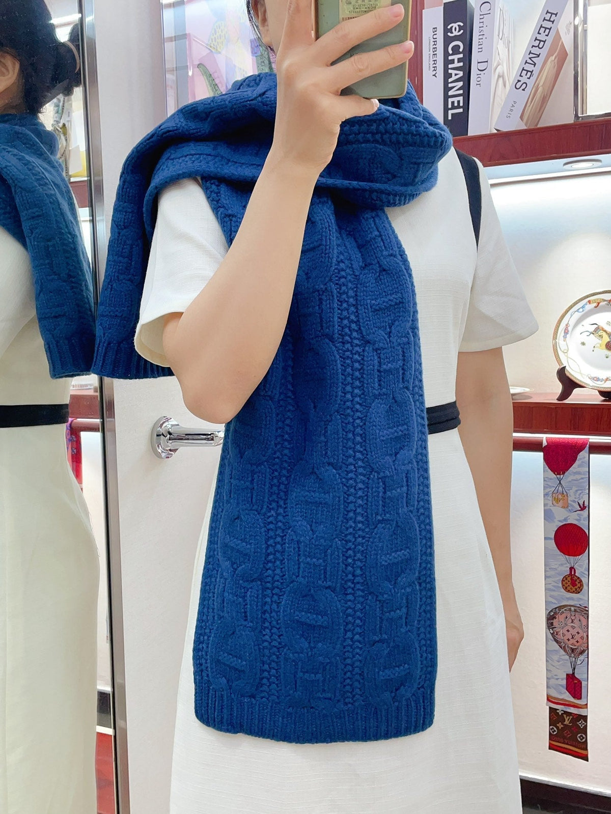 Faubourg Muffler Scarf 170 CM Blue Cashmere Handwoven  356202