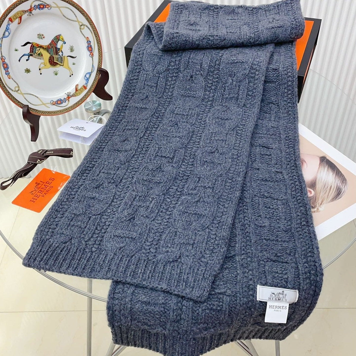Faubourg Muffler Scarf 170 CM Grey Cashmere Handwoven 356204