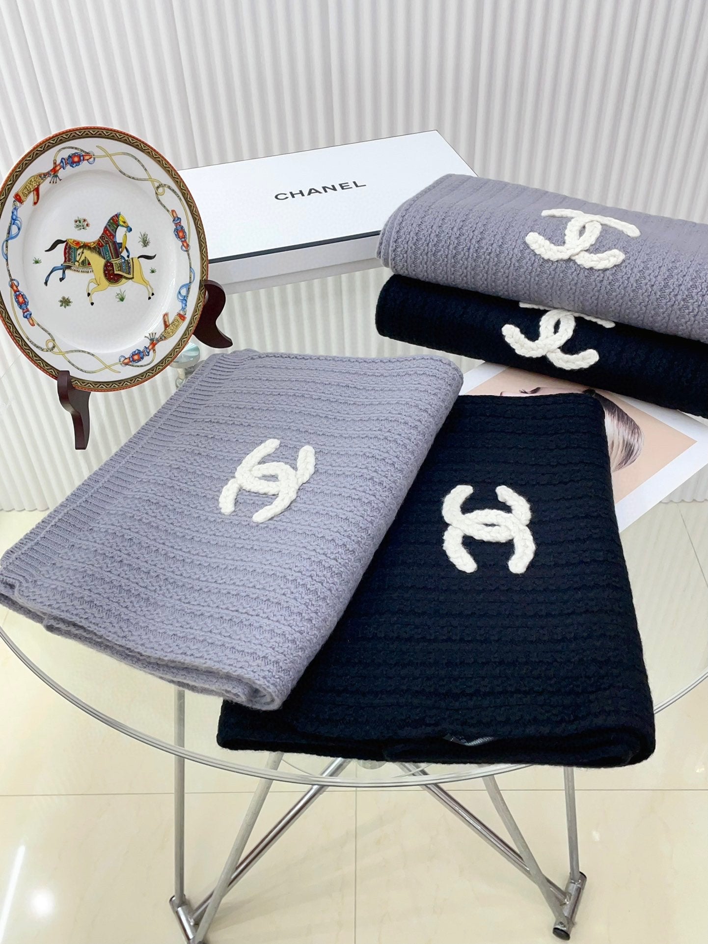CC Scarf 180 CM In Grey Purple Wool 378472