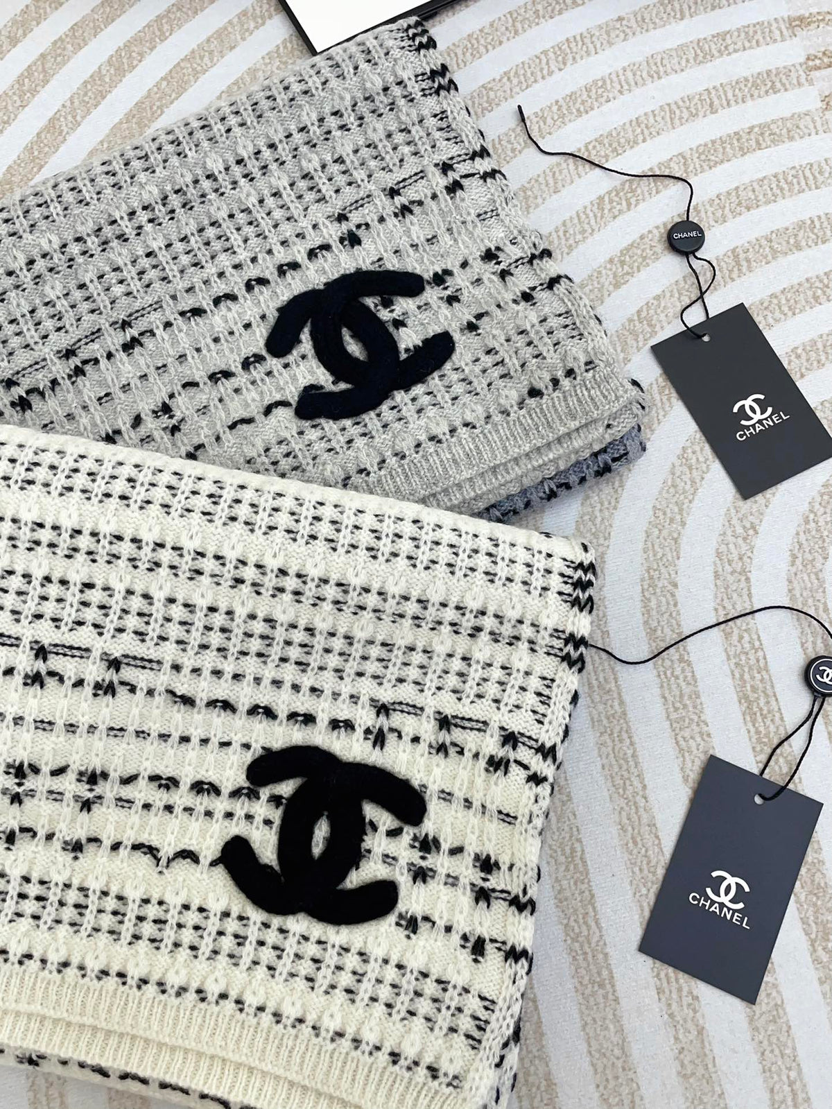 CC Scarf 180 CM In White Grey Mix Black Wool  388185