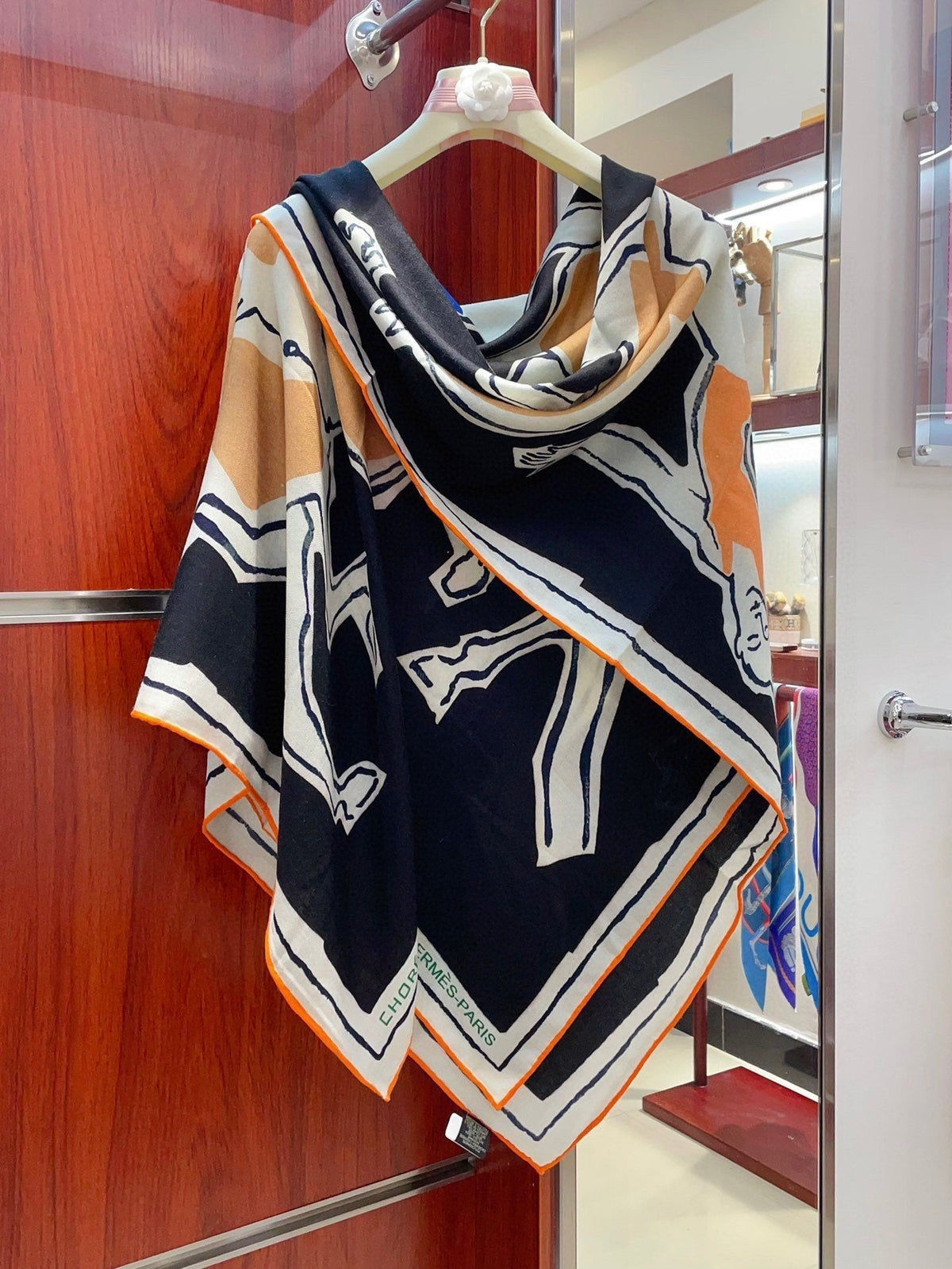 Choregraphie Equestre Scarf 140 CM Black Colorful Cashmere And Silk 393169