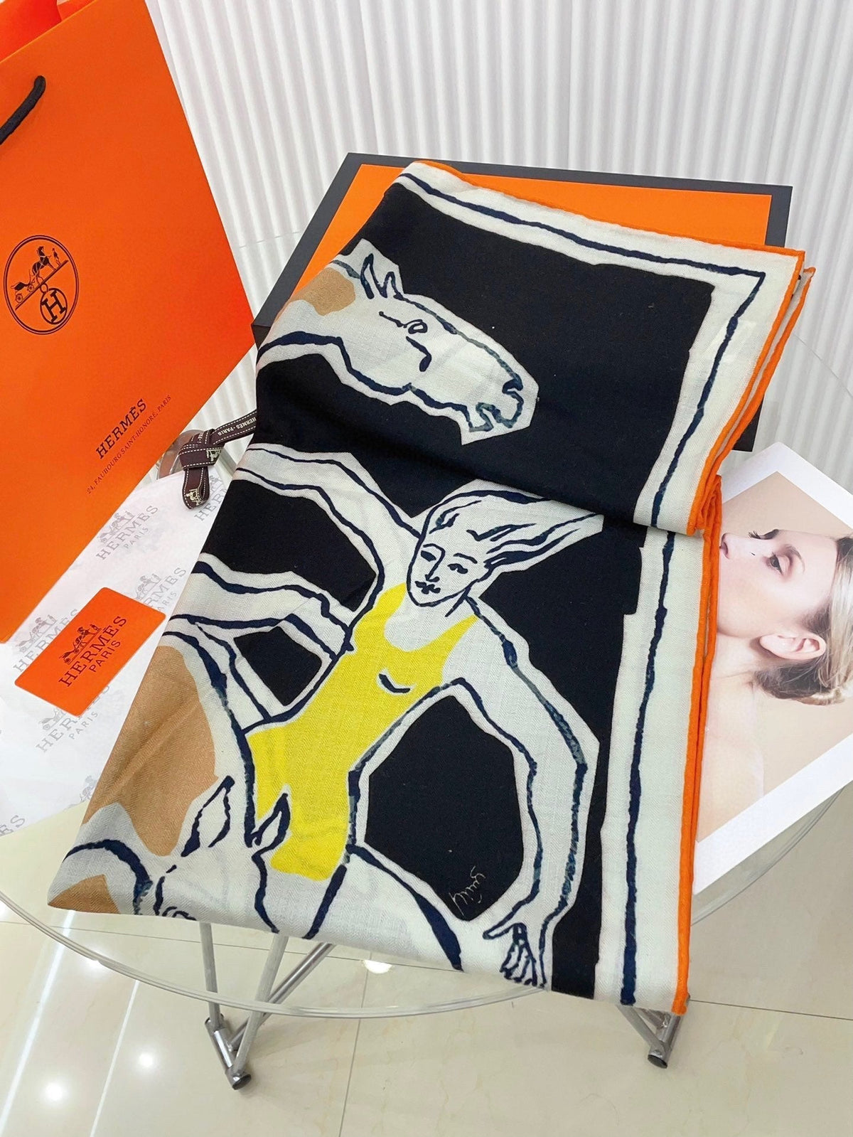 Choregraphie Equestre Scarf 140 CM Black Colorful Cashmere And Silk 393169