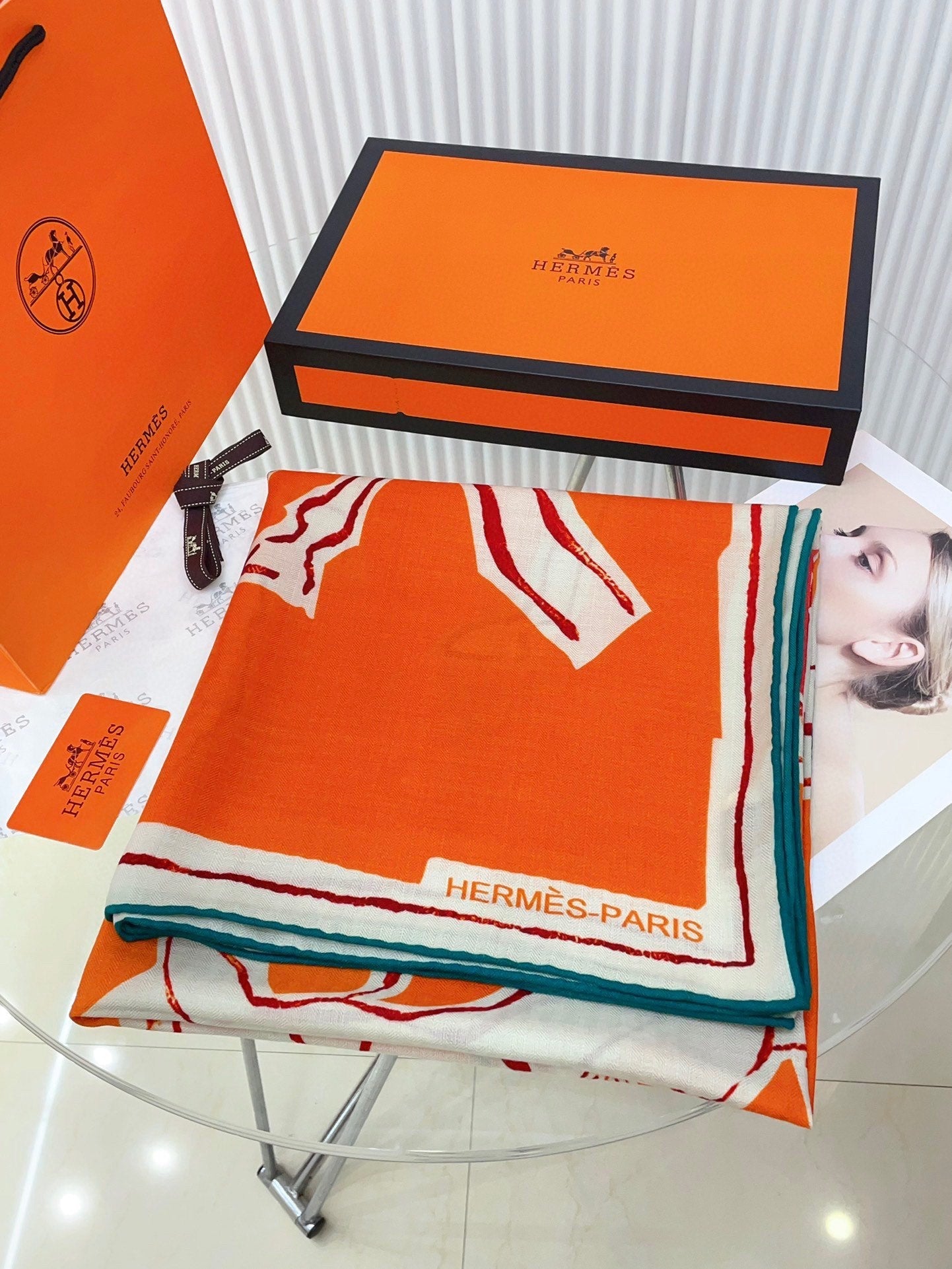Choregraphie Equestre Scarf 140 CM Orange Colorful Cashmere And Silk 393170