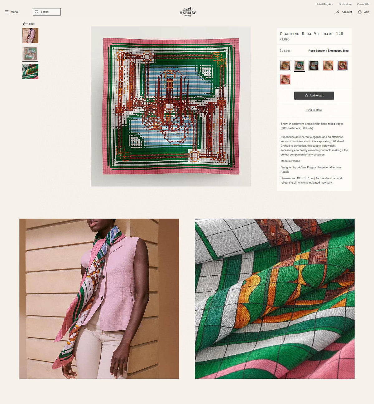 Coaching Deja-Vu Shawl 140 CM Pink Colorful Cashmere And Silk 398264