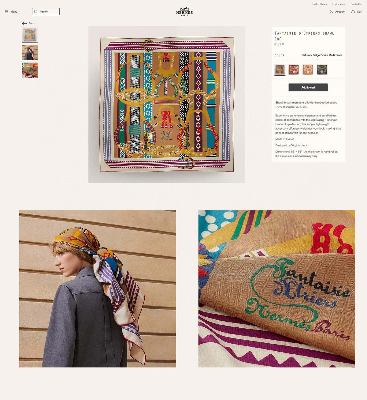 Fantaisie d'Etriers Shawl 135 CM Dark Yellow Colorful Cashmere And Silk 402080