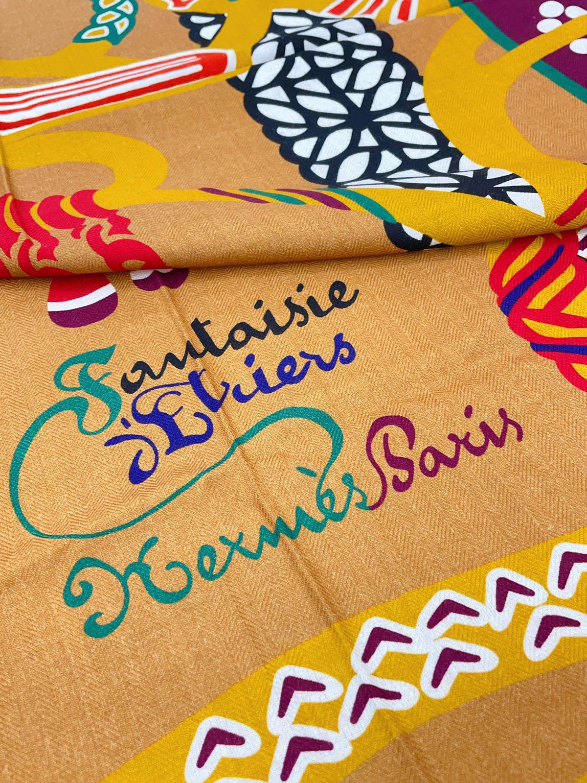 Fantaisie d'Etriers Shawl 135 CM Dark Yellow Colorful Cashmere And Silk 402080