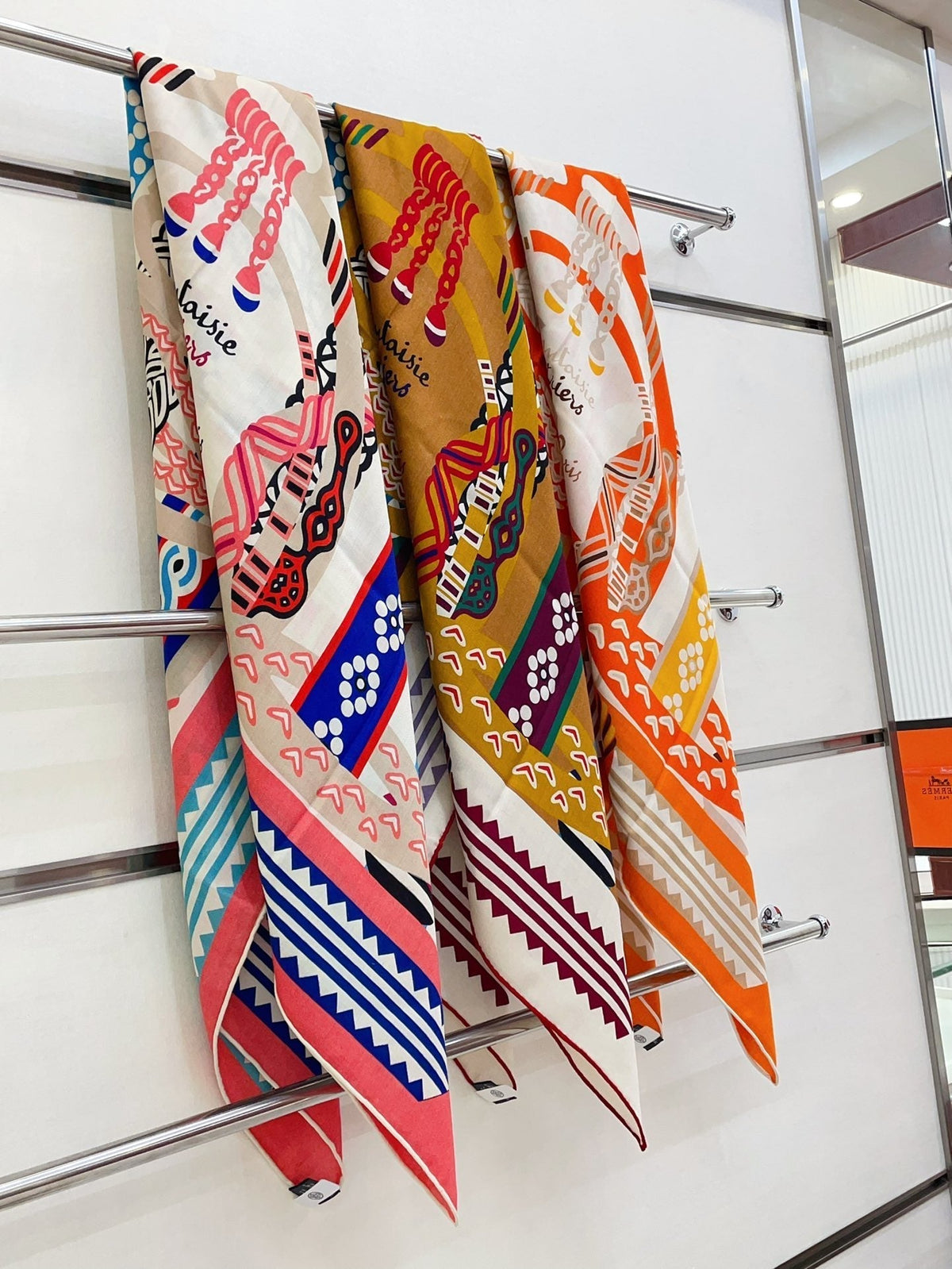 Fantaisie d'Etriers Shawl 135 CM Orange Colorful Cashmere And Silk 402081
