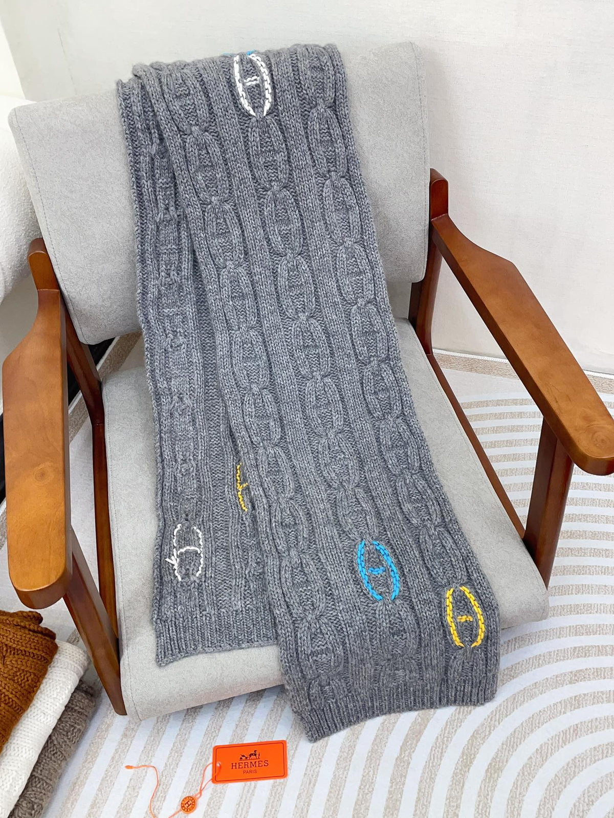 Scarf 170 CM Grey Cashmere Handwoven