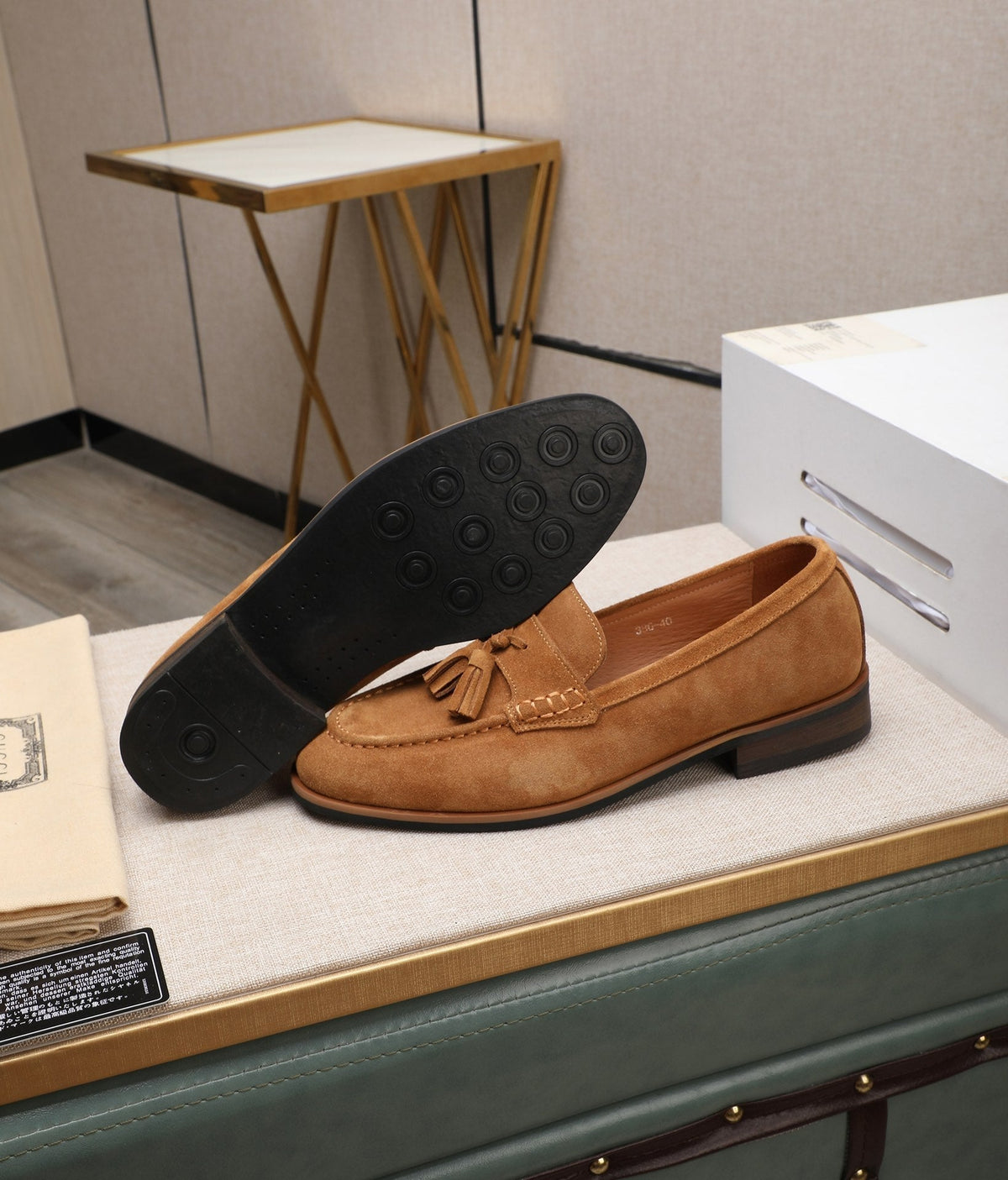 GG Men's Tassel Loafer Light Brown Suede 440168