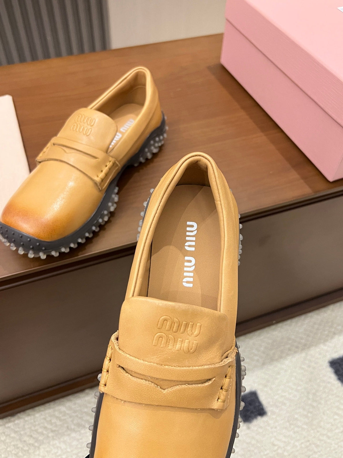 Miu Miu 2026 Square Toe Loafers Leather 155998