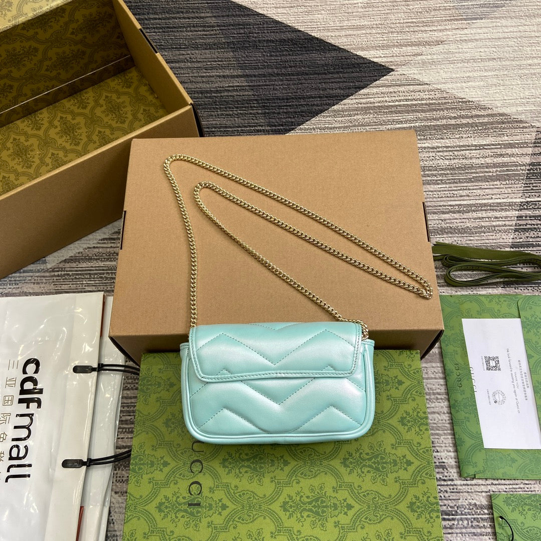 GG MARMONT 16 MINI SHOULDER BAG BLUE IRIDESCENT CALFSKIN