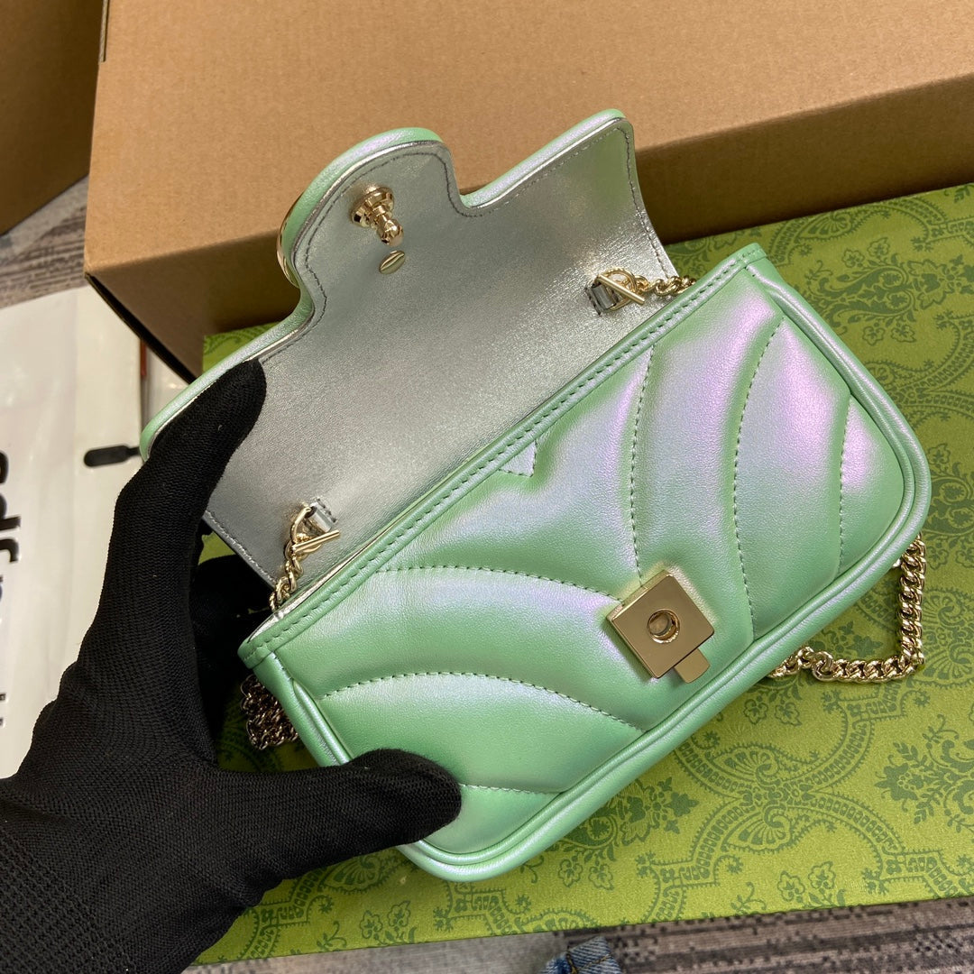 GG MARMONT 16 MINI SHOULDER BAG GREEN IRIDESCENT CALFSKIN