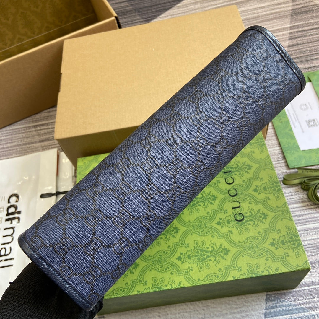 OPHIDIA GG POUCH 28 BLUE AND DARK BLUE CANVAS