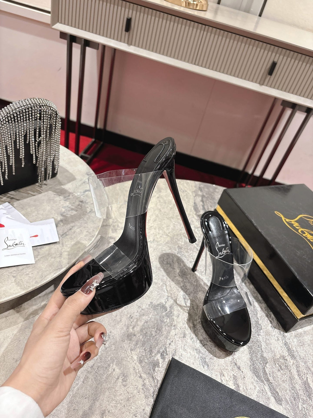 CL Just Nothing Alta 150mm Black Patent Calfskin