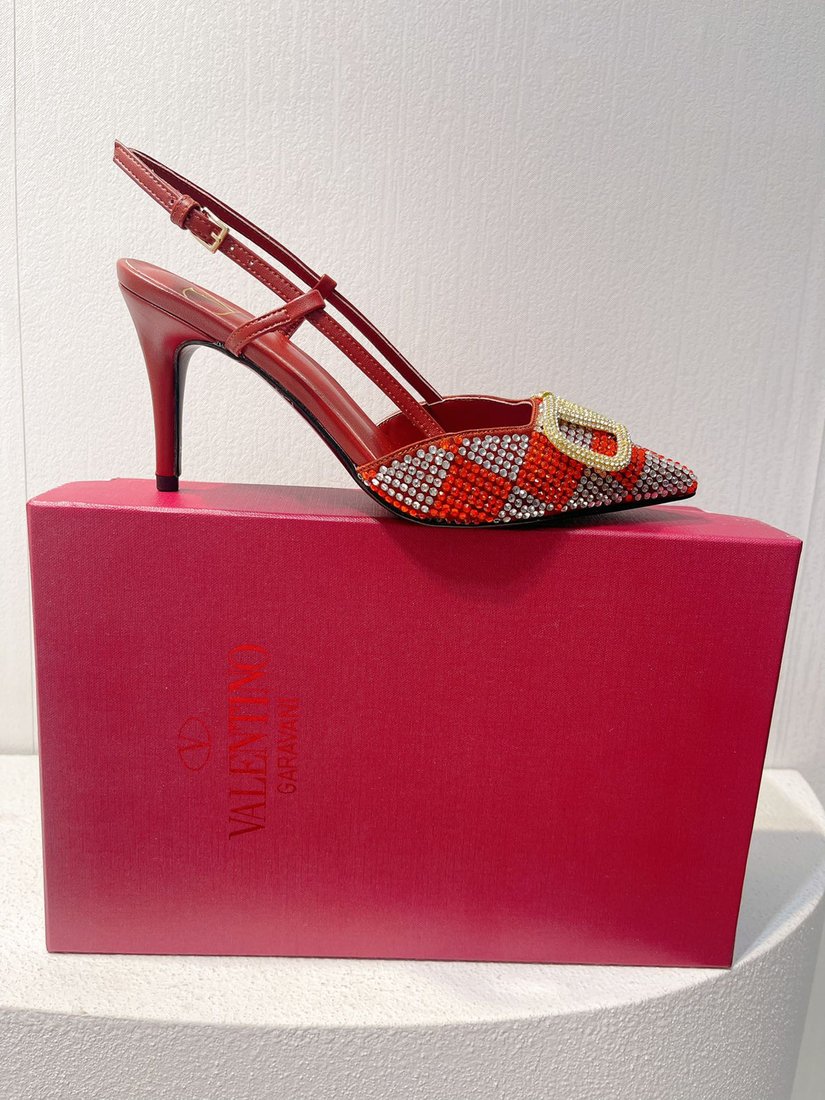 VT High Heeled Slingbacks Red Sheepskin 292816