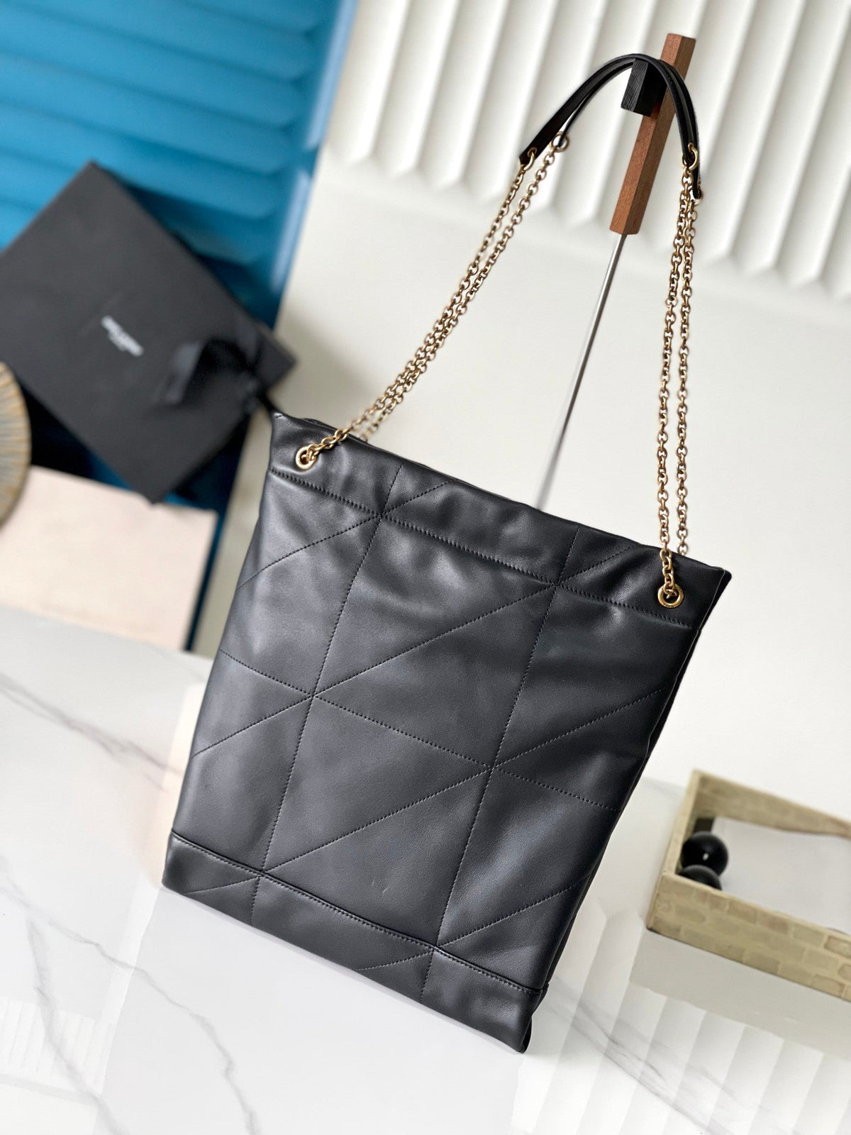 YSL 2026 Saint Laurent Puffer Tote Bag 33cm Black Calfskin