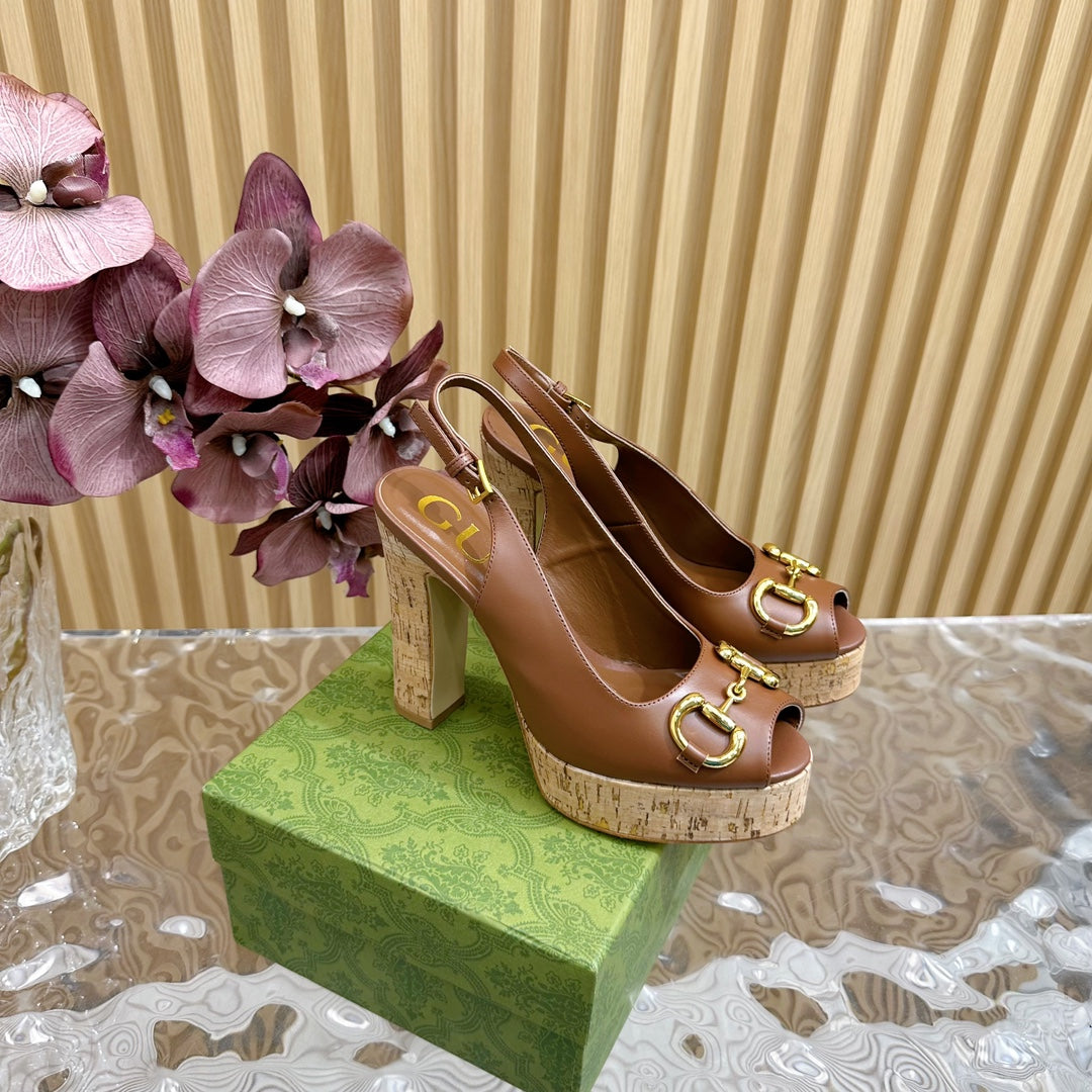 GG SANDAL WITH PLATFORM AND CLAMP CARAMEL LAMBSKIN