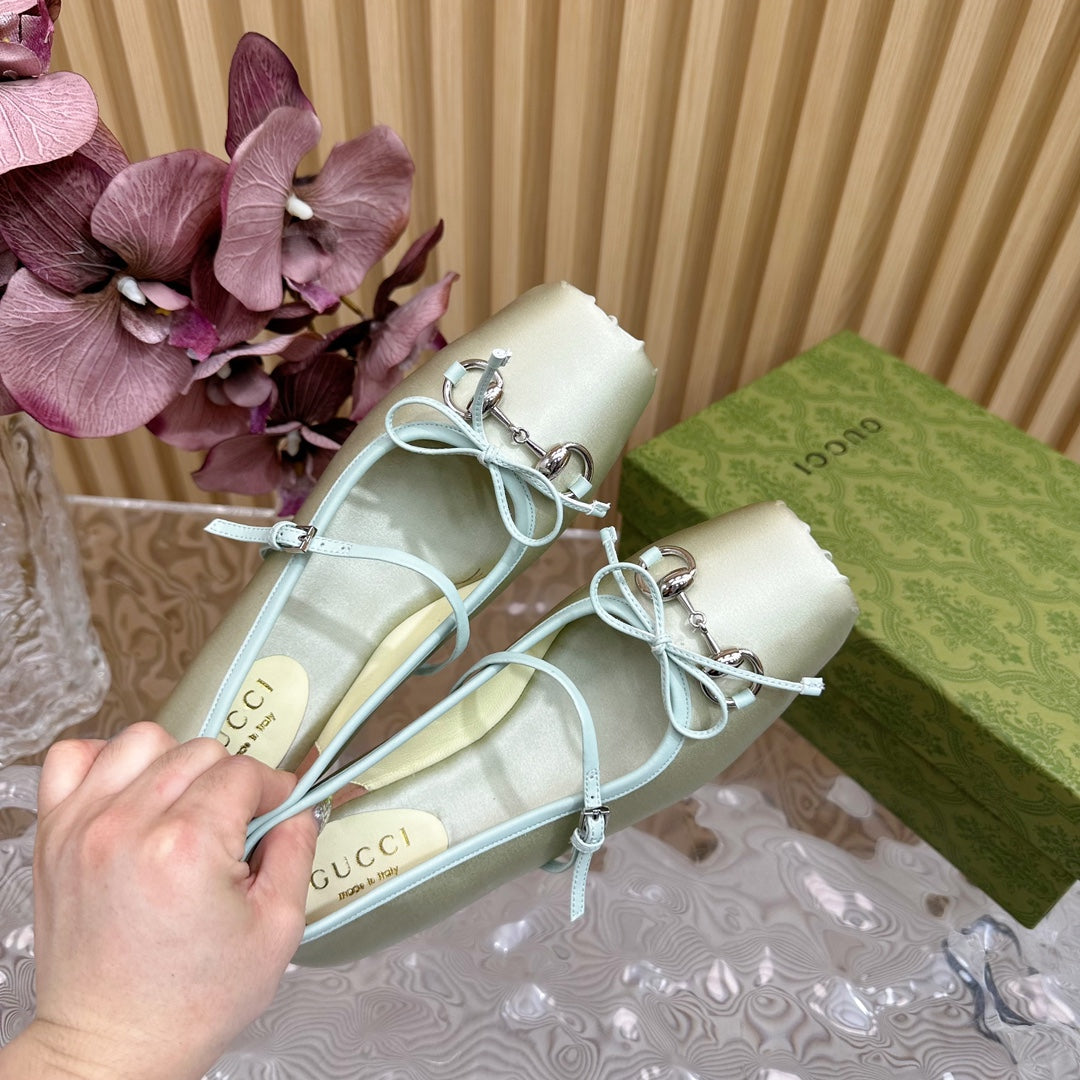 BALLET FLAT IN JADE GREEN SILK