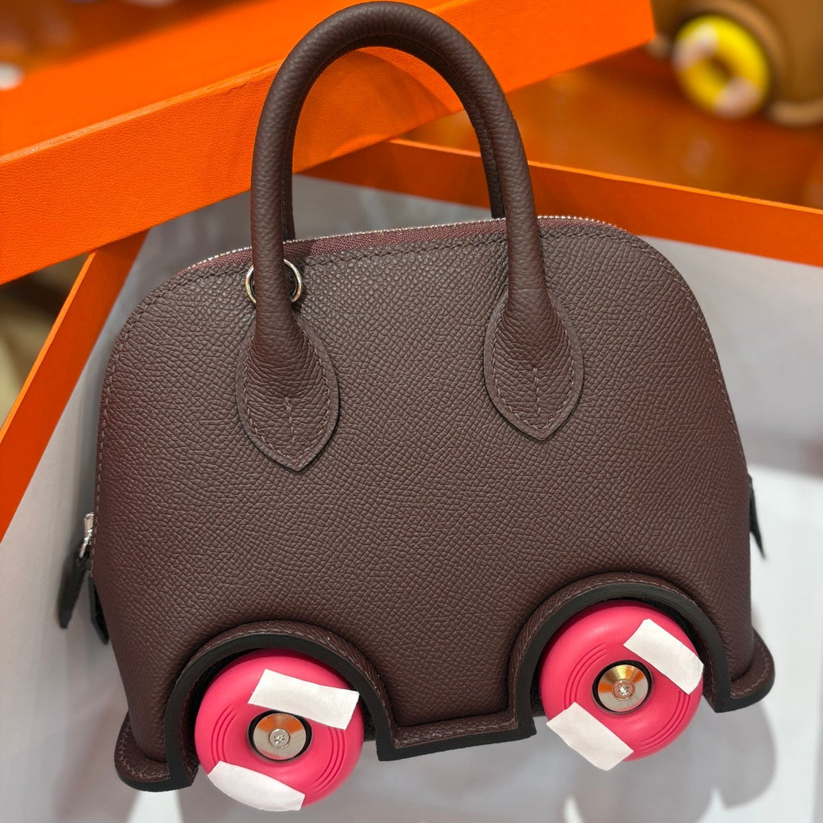 High-end Hermes 2026 Mini Bowling Wheel Bag Epsom Leather