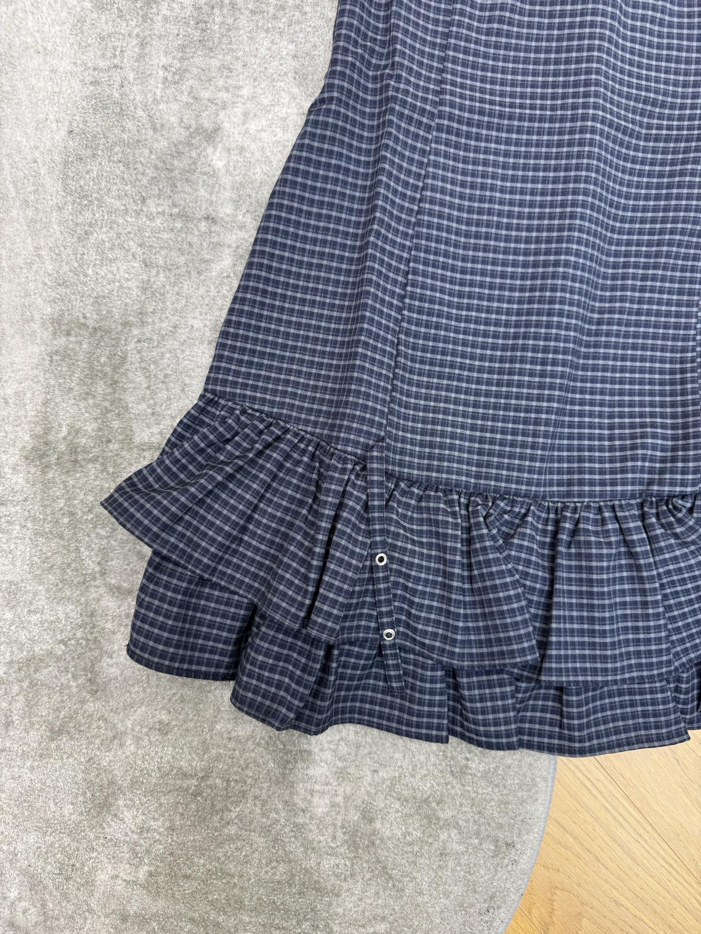 Miumiu 2026 Plaid Sleeveless Dress Navy Blue Cotton