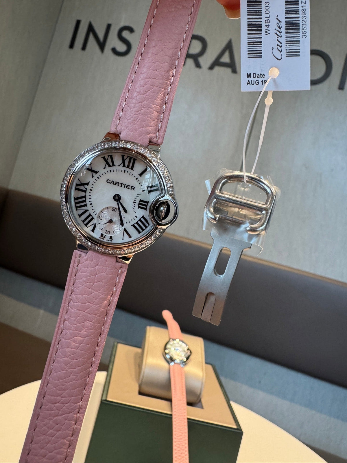 Cartier Bleu Balloon 33mm Silver Pink Diamond