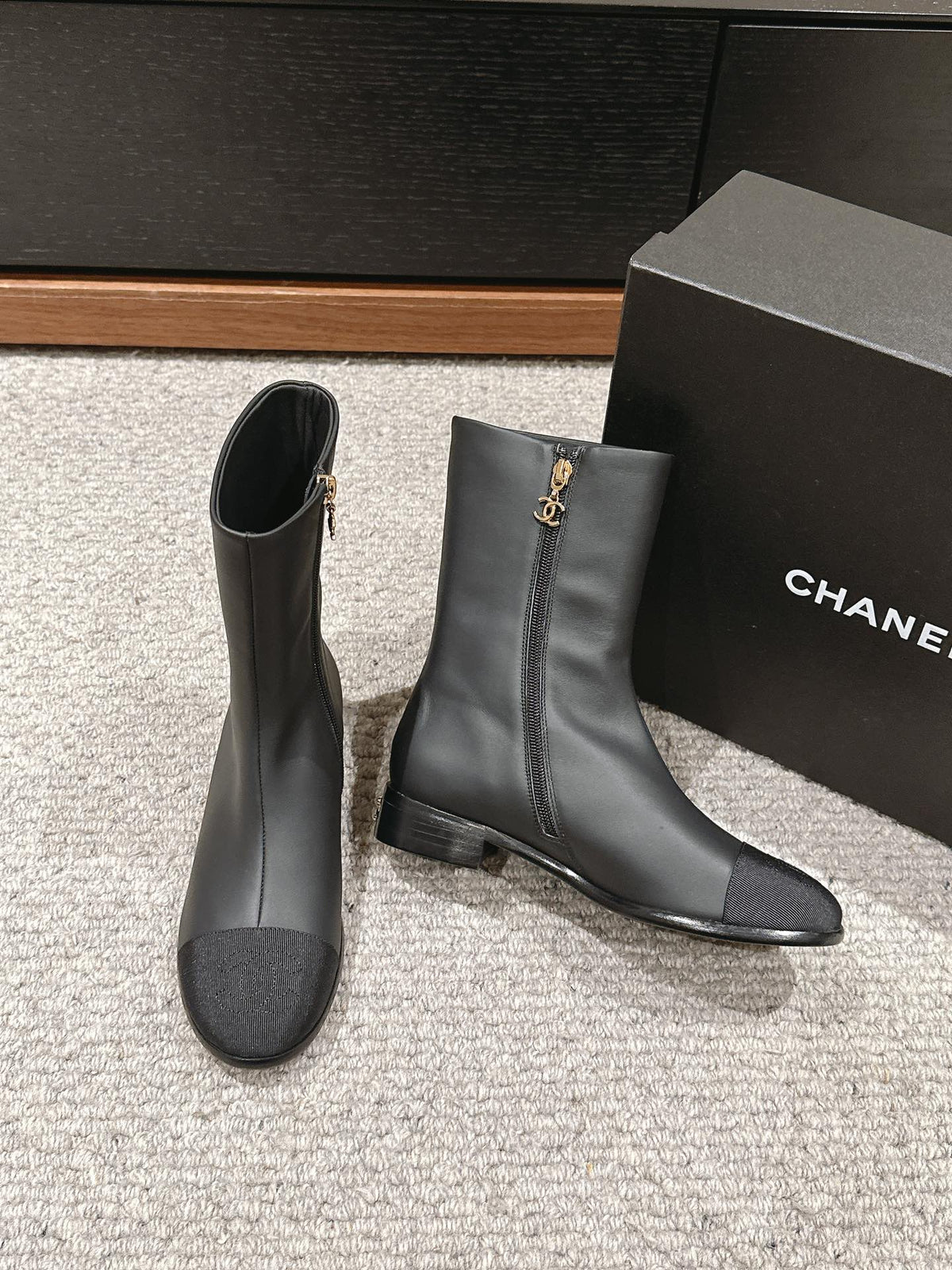 CC Short Boot Black Lambskin Grosgrain