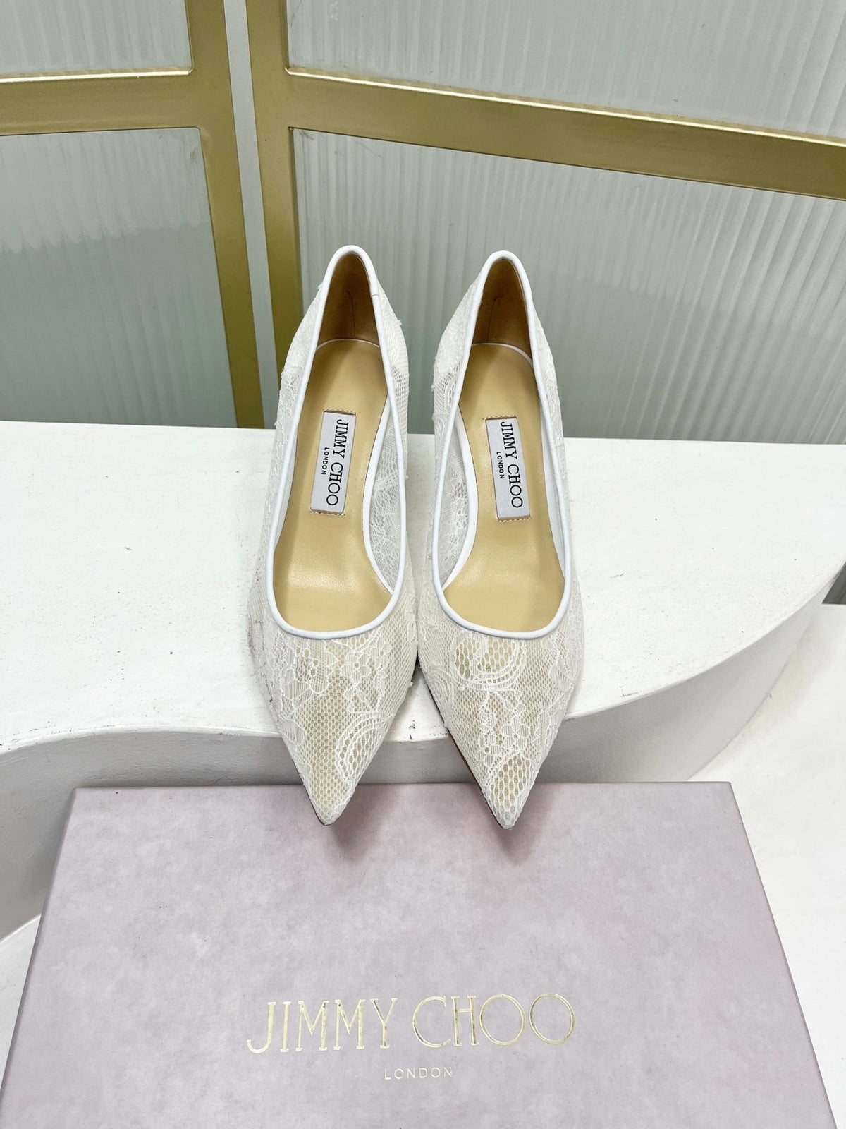 Jimmy 26s Heel Pump 65 White Beige Lace Sheepskin 605949