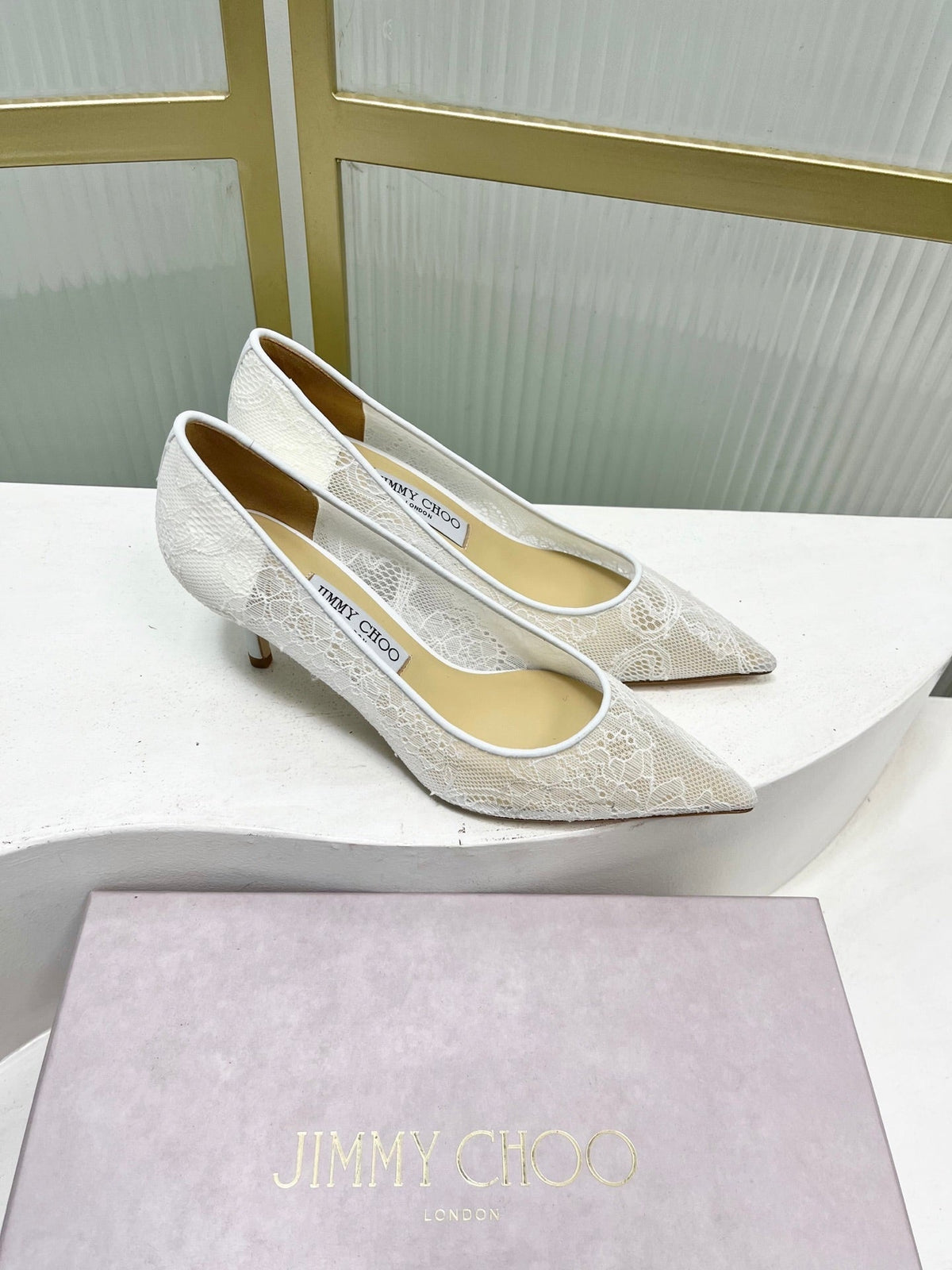 Jimmy 26s Heel Pump 65 White Beige Lace Sheepskin 605949