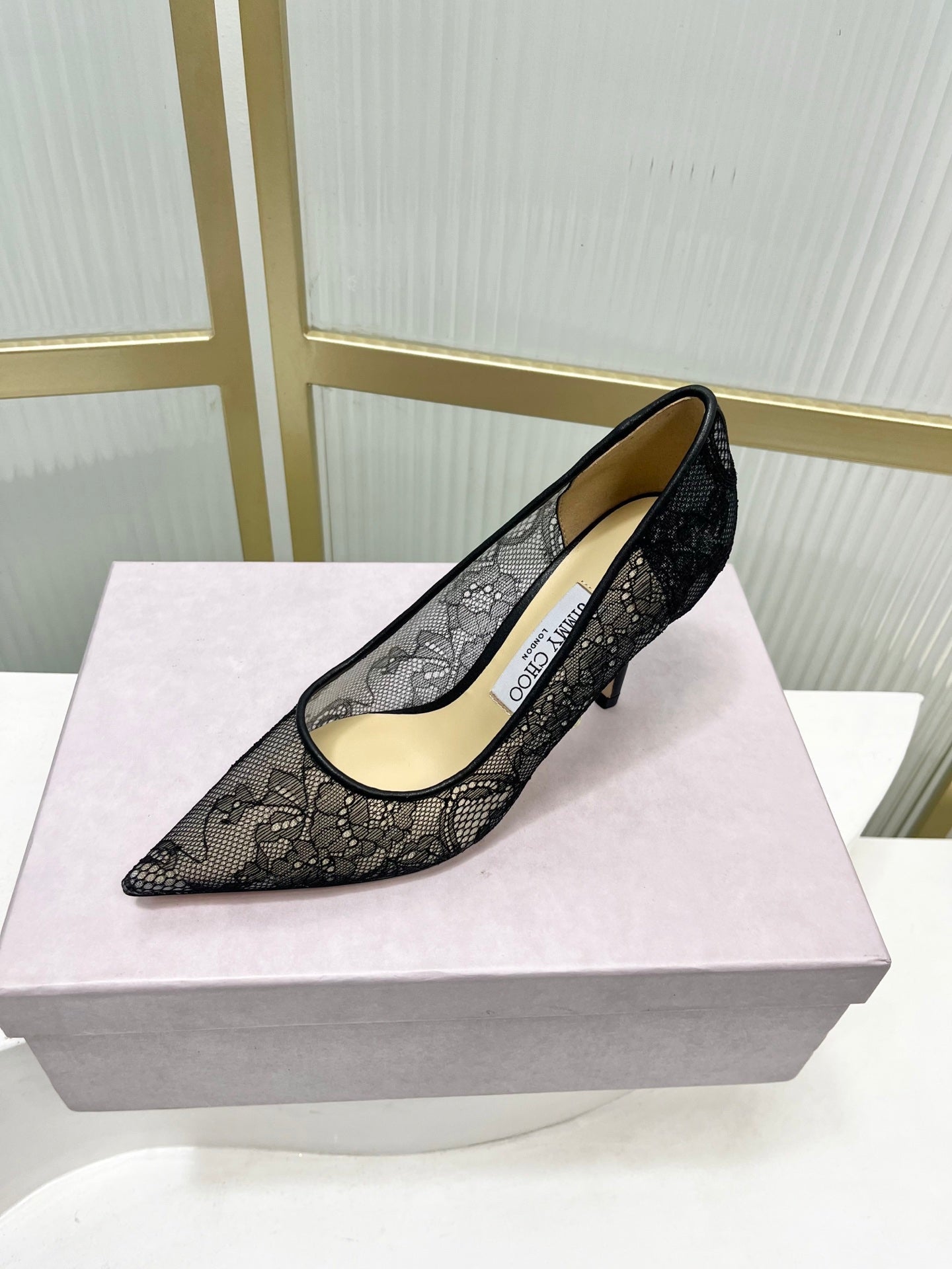 Jimmy 26s Heel Pump 85 Black Beige Lace Sheepskin 605953