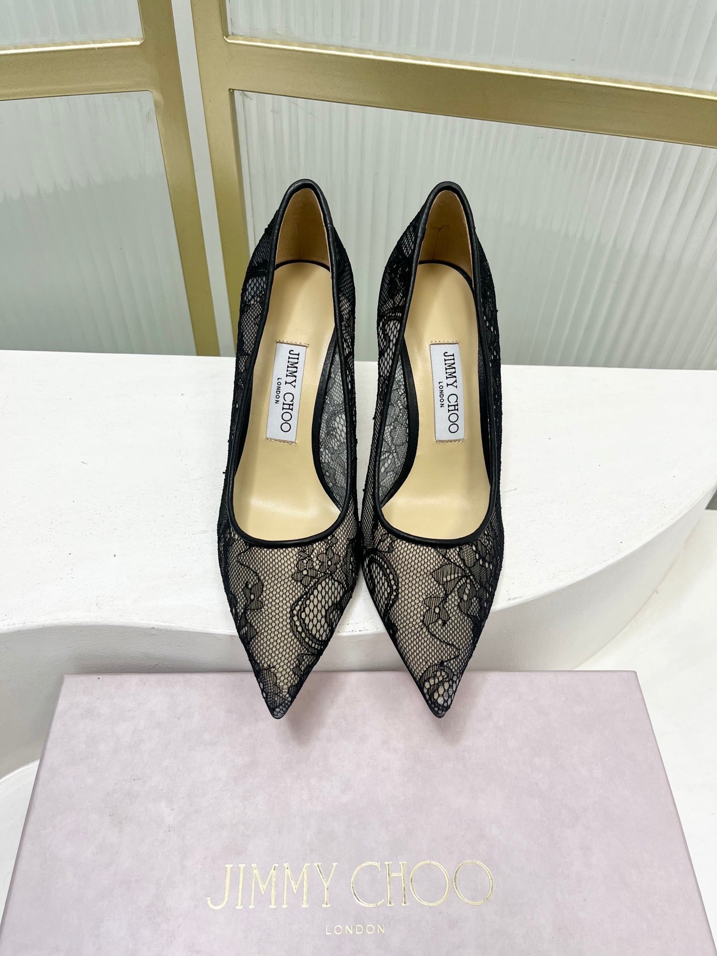 Jimmy 26s Heel Pump 85 Black Beige Lace Sheepskin 605953