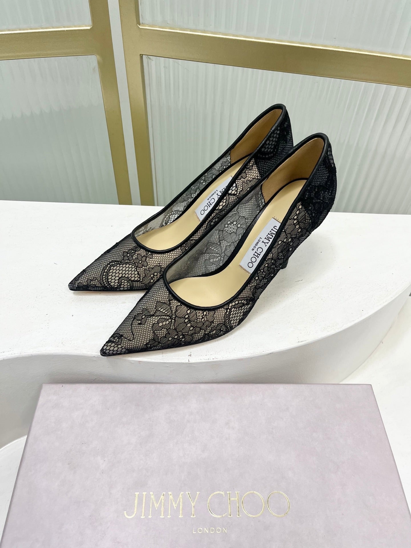Jimmy 26s Heel Pump 85 Black Beige Lace Sheepskin 605953