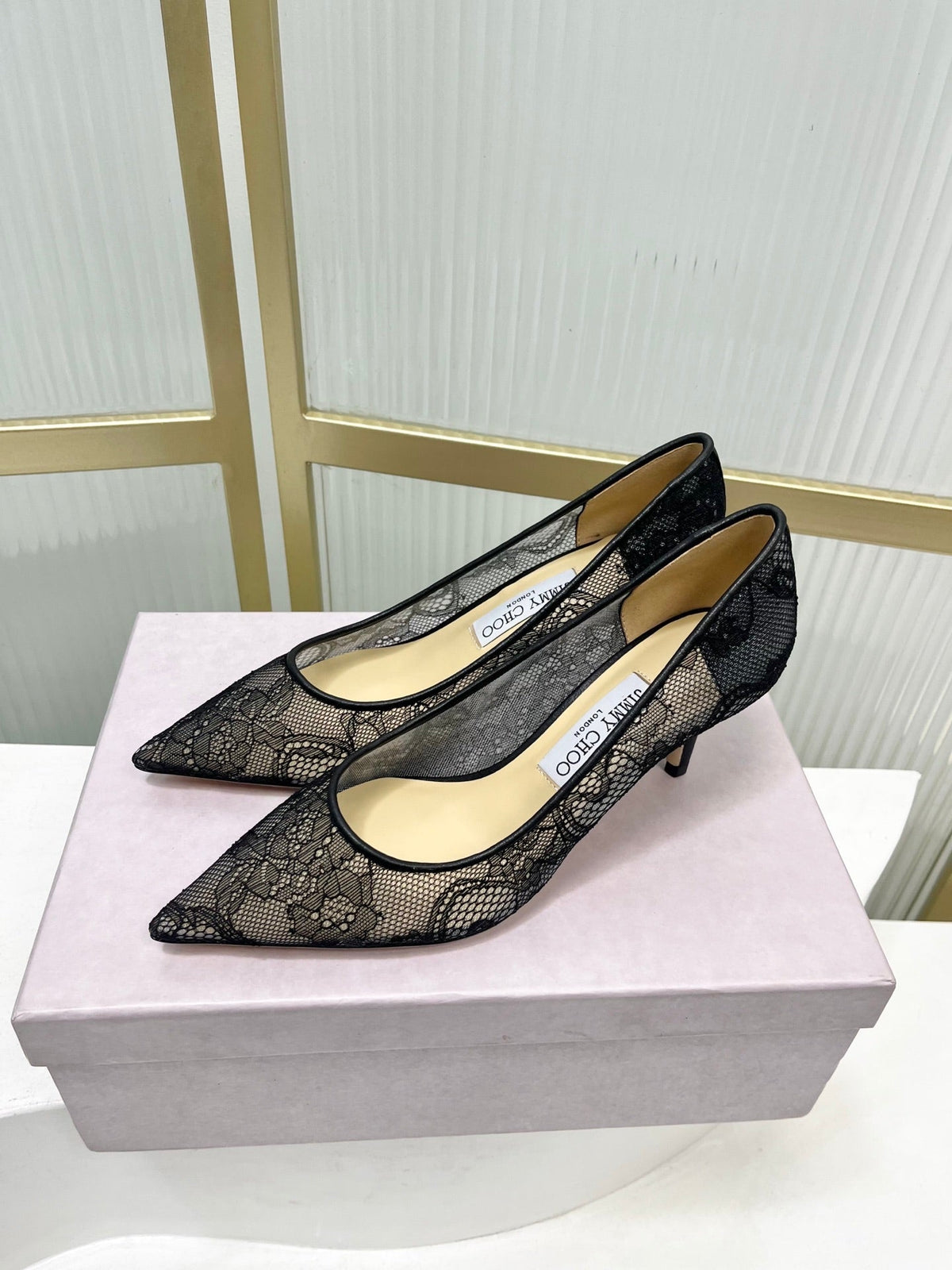 Jimmy 26s Heel Pump 65 Black Beige Lace Sheepskin 605954