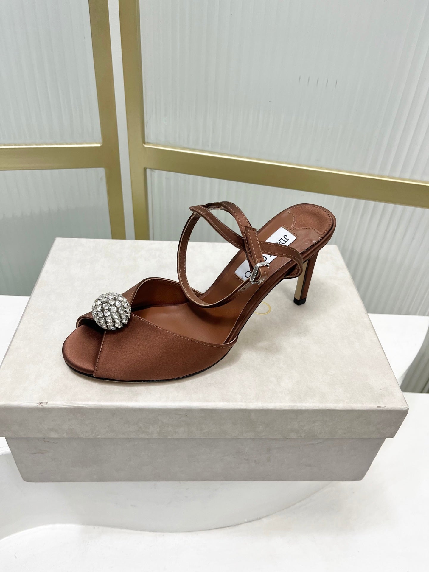 Jimmy 26s Peep-Toe High Heels  85 Brown Sheepskin 605974