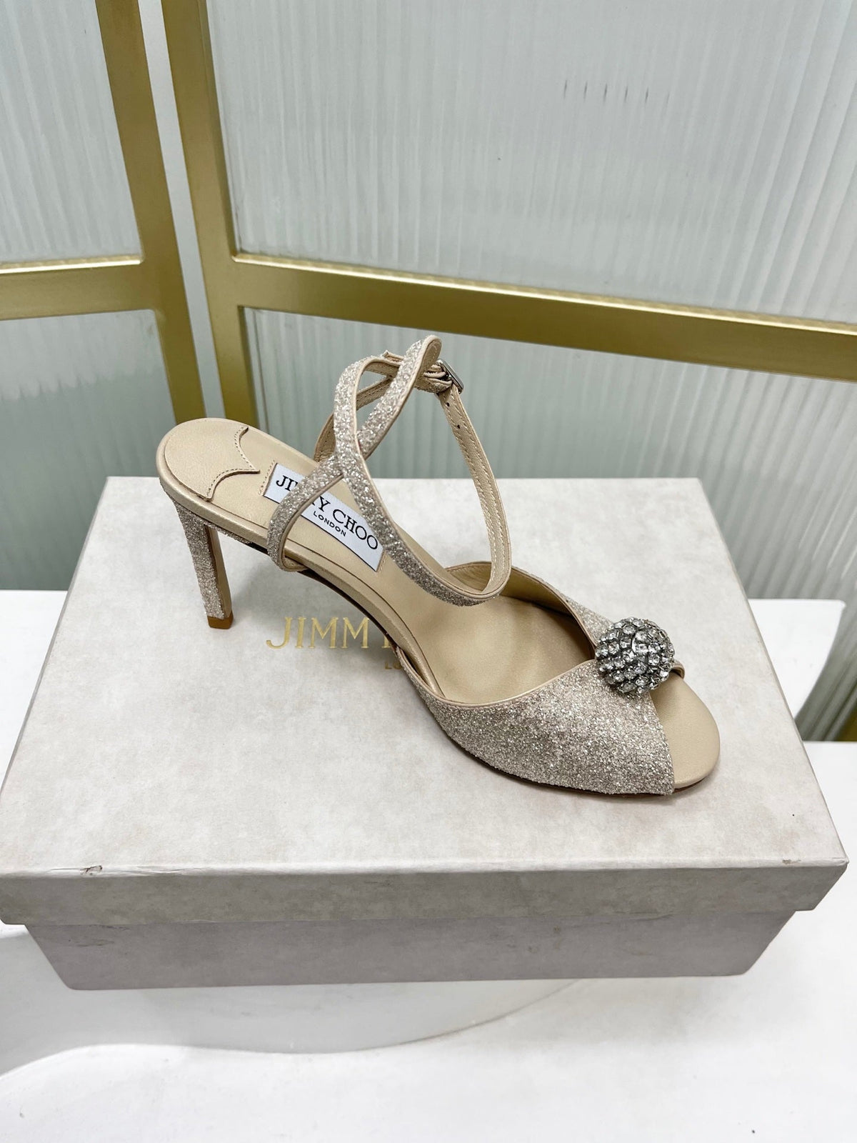 Jimmy 26s Peep-Toe High Heels  85 Beige Lace Sheepskin 605976