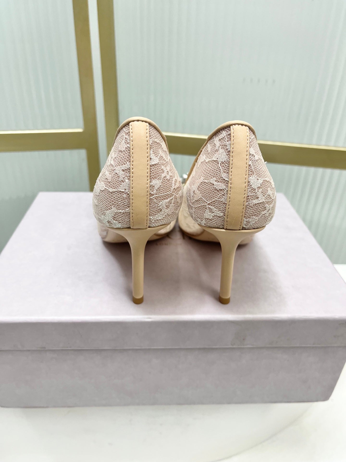 Jimmy 26s High Heels 85 Beige White Imported Lace Sheepskin 605988