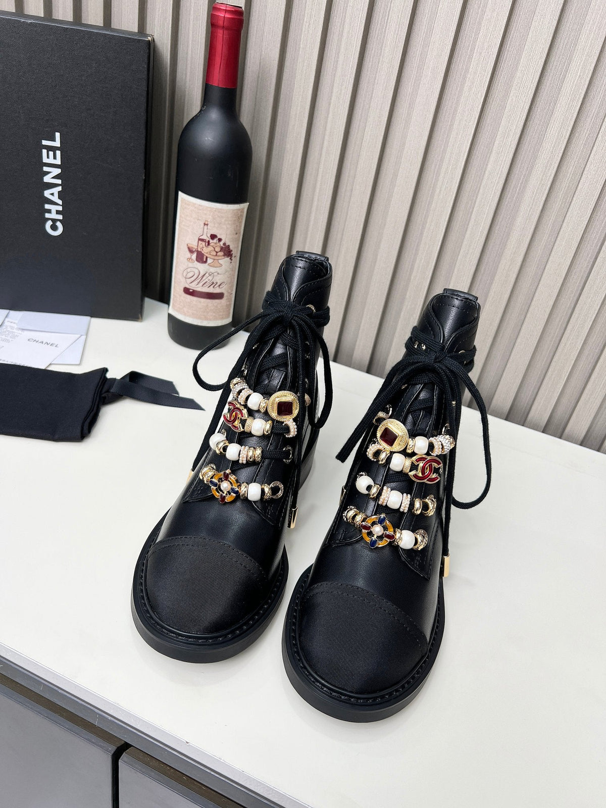 CC Combat Boots 50mm Black Calfskin And Lycra Fabric 944548