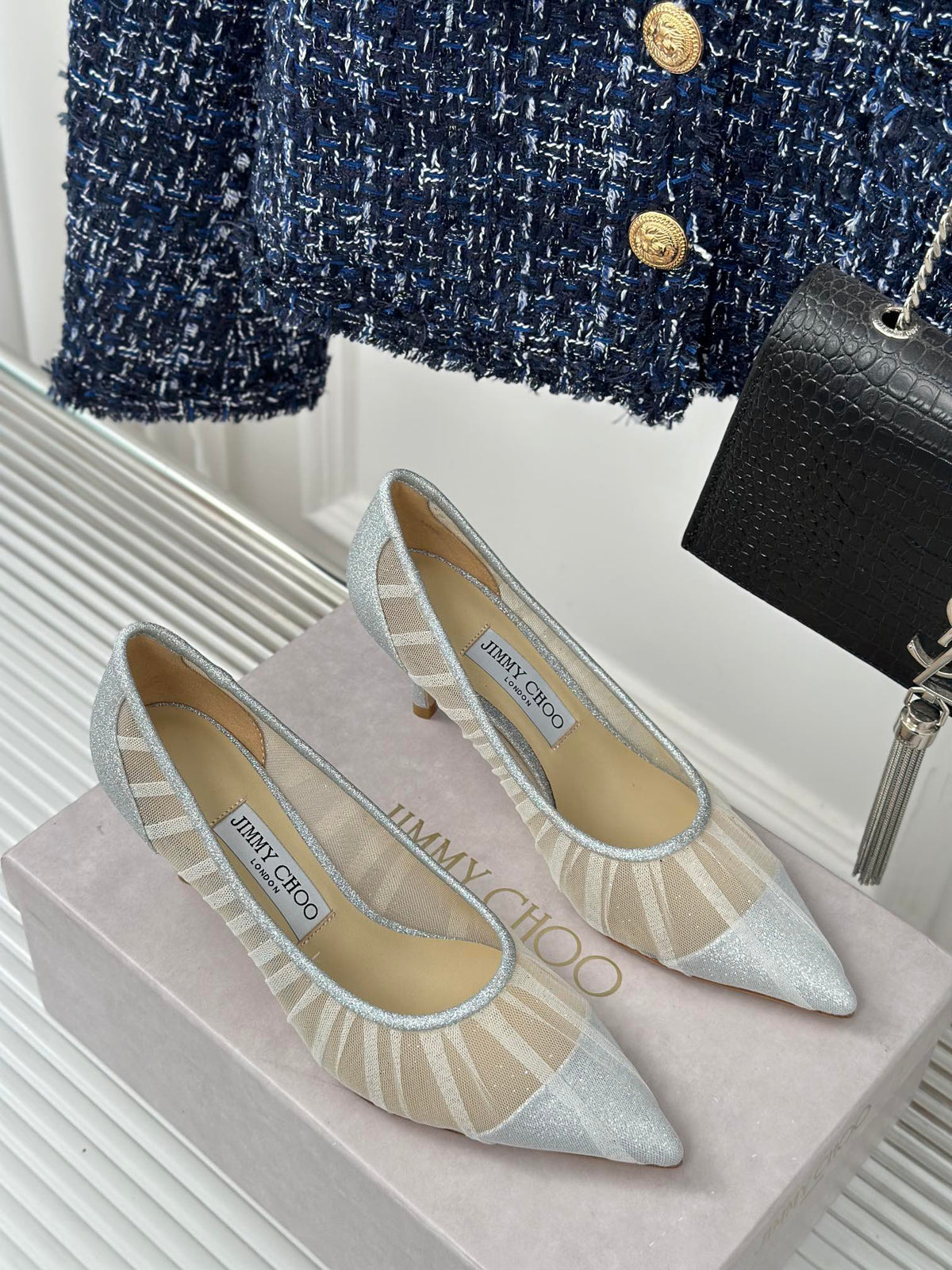 Jimmy Choo 2025 Love Pump White Mesh Leather