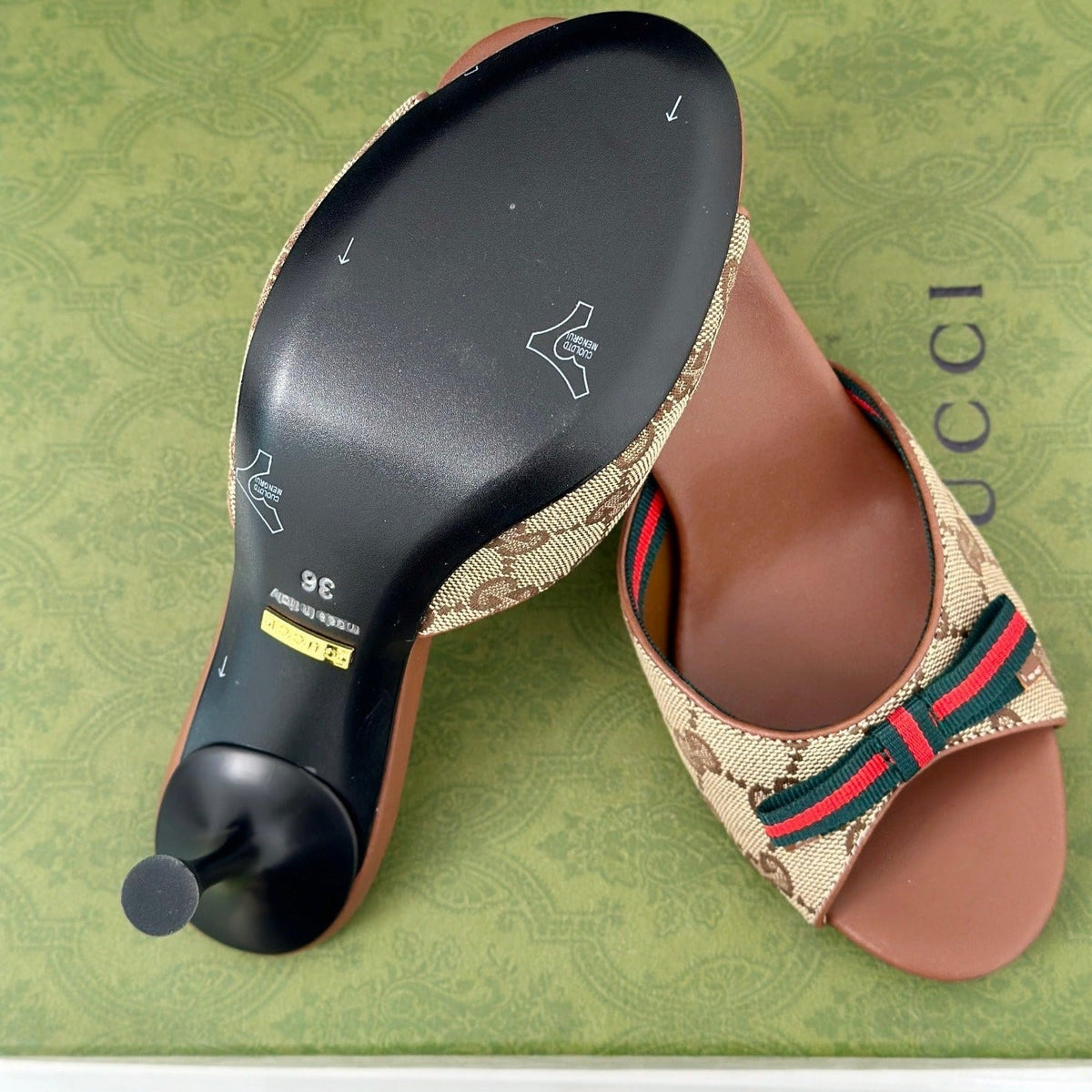 GG Vintage High Heel Slippers Brown