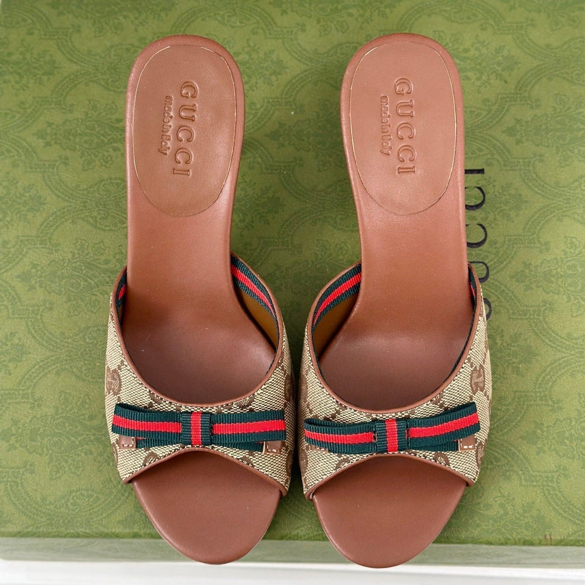GG Vintage High Heel Slippers Brown