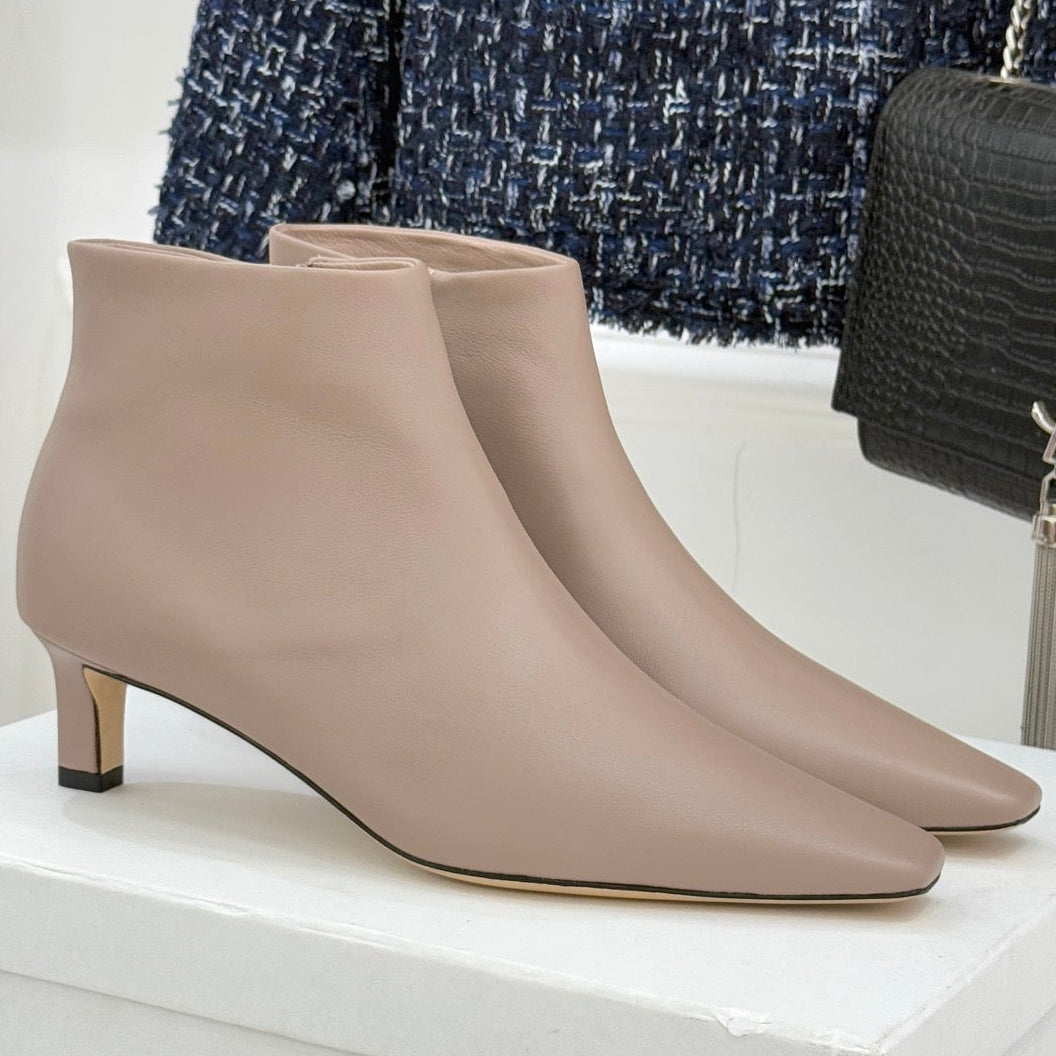 The Row 2025  Square Toe Kitten Heel Ankle Boot Nude Sheepskin 572049