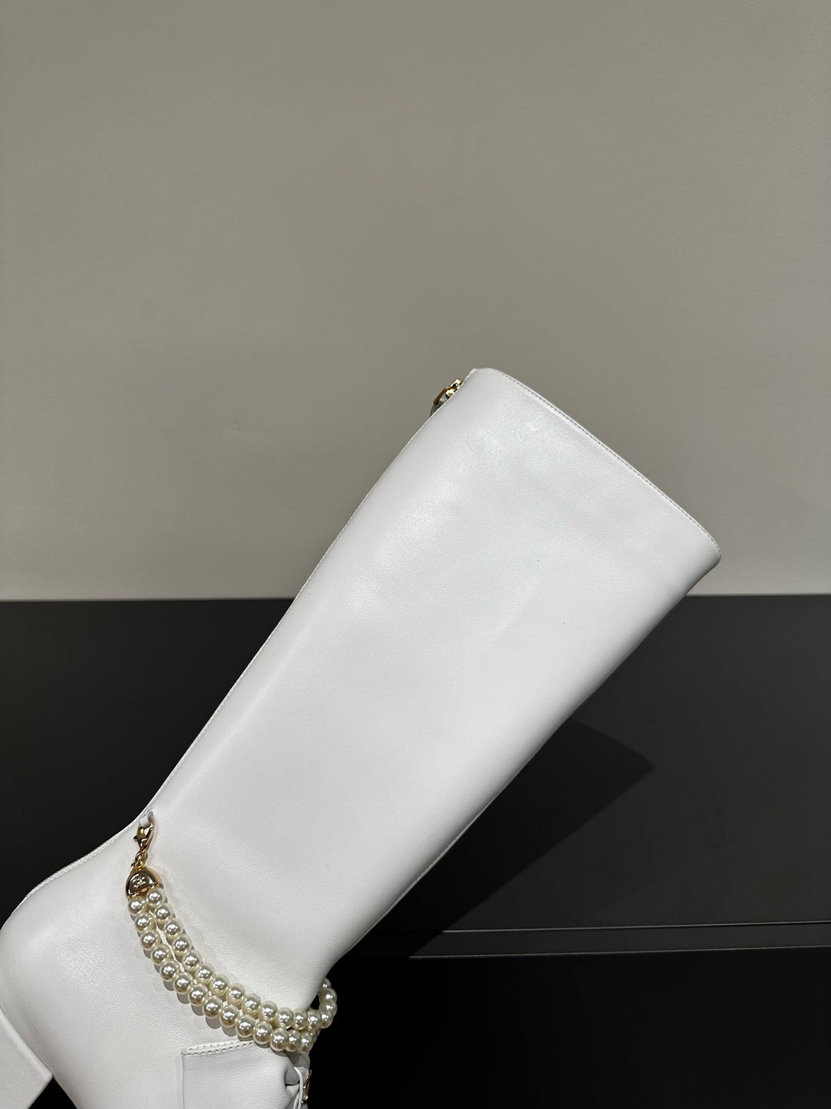 CC High Boots White Bow Tie Cowhide