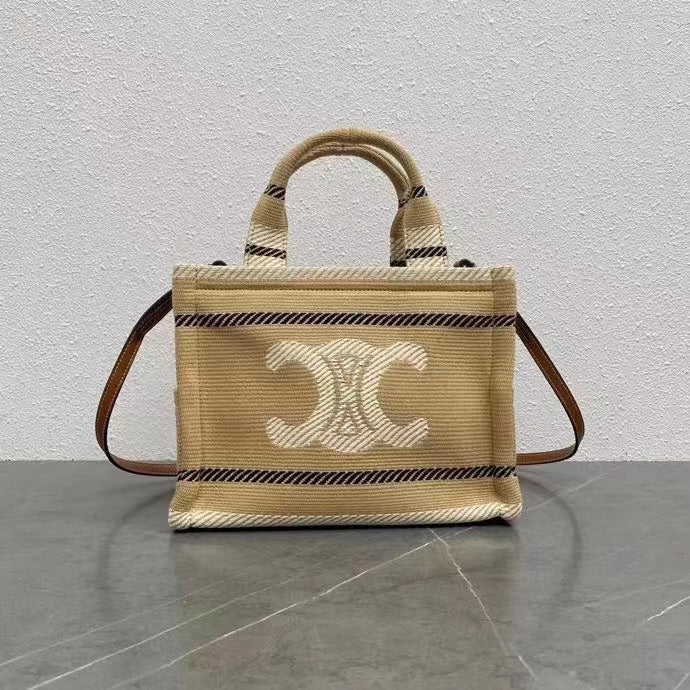 Celine 2026 Cabas Thais Bag 26cm Beige Textile Calfskin 283601