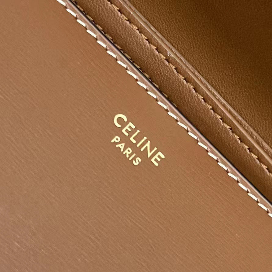 Celine 2026 Wallet On Strap Bag 19.5 Tan Shiny Calfskin